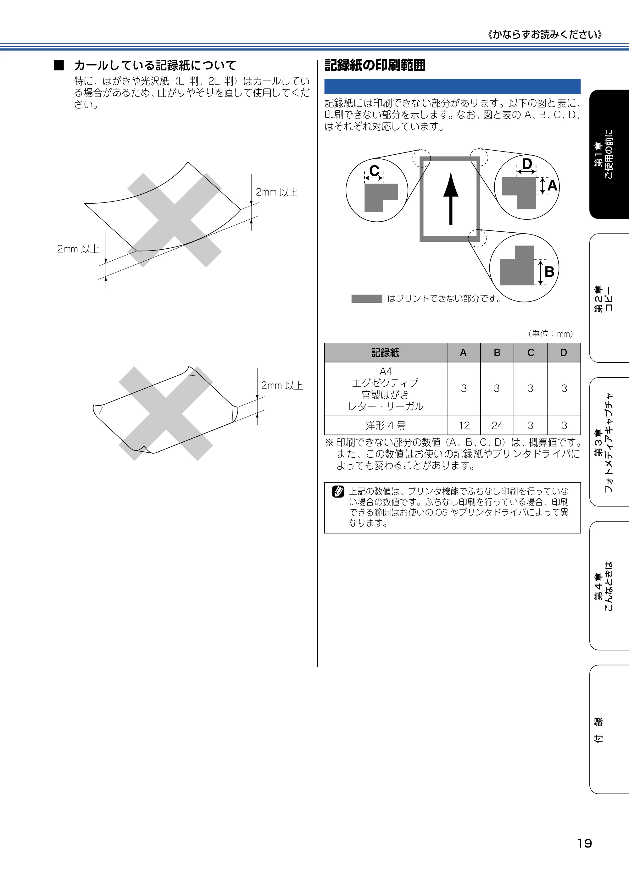 ブラザー DCP-110C 取扱説明書(本体) — 記録紙の印刷範囲 — 原本ページ — 20ページ
