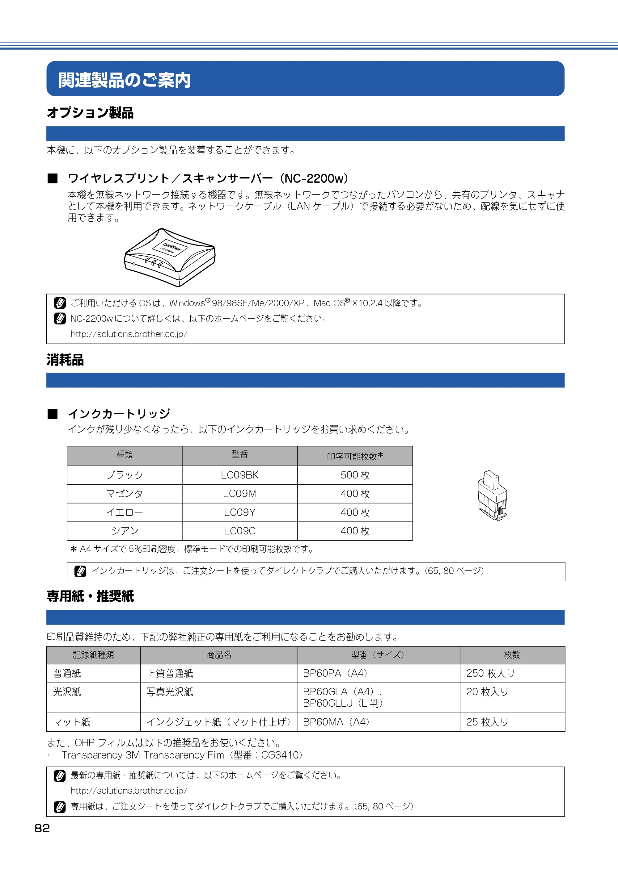 ブラザー DCP-110C 取扱説明書(本体) — 関連製品のご案内 — 原本ページ — 83ページ