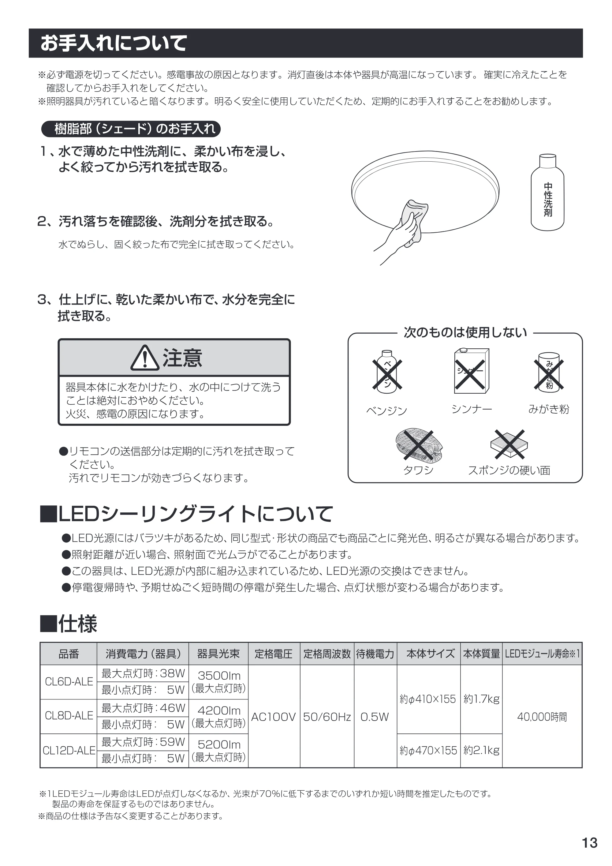 アイリスオーヤマ CL6D-ALE 取扱説明書 — P13 — 原本ページ — 13ページ