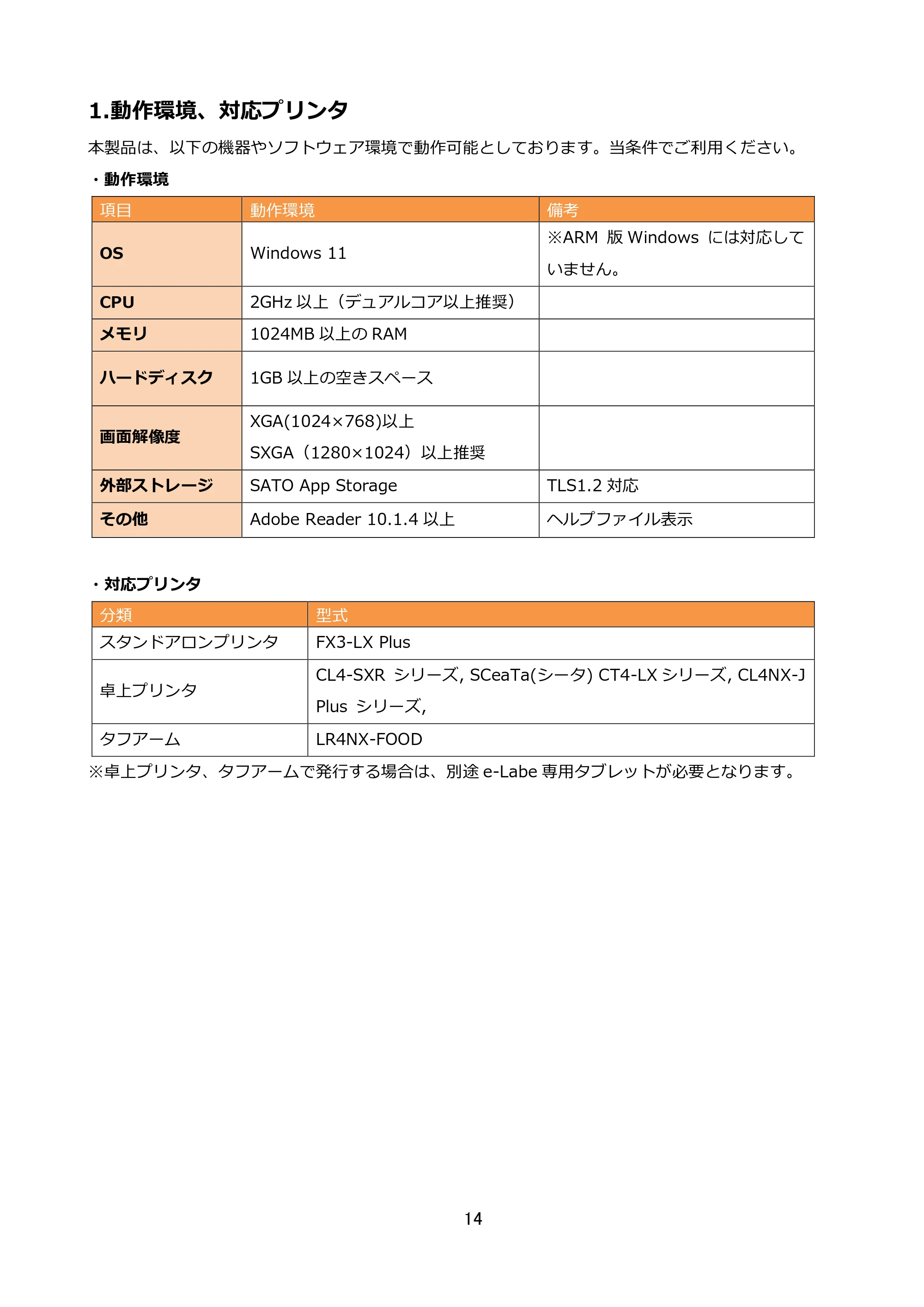 サトー FLEQV(フレキューブ) FX3-LX / FLEQV(フレキューブ) FX3-Plus / LEQV(フレキューブ) FX3-Plus e-Labe Designer操作マニュアル STD形式（第25版） — 1.動作環境、対応プリンタ — 原本ページ — 15ページ