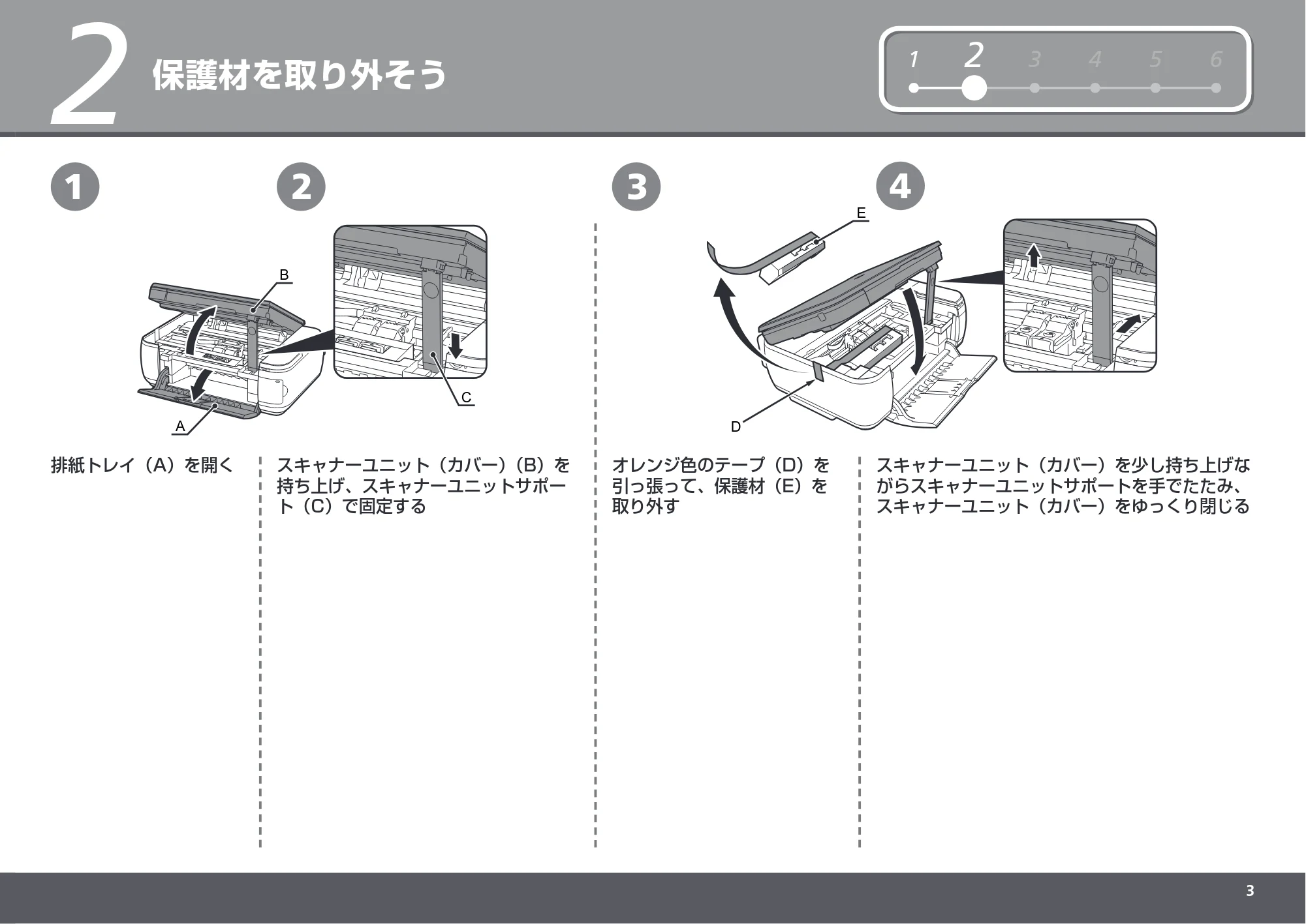 キヤノン PIXUS MP490 かんたんスタートガイド （PDF形式／3.37Mバイト） — 保護材を取り外そう — 原本ページ — 5ページ