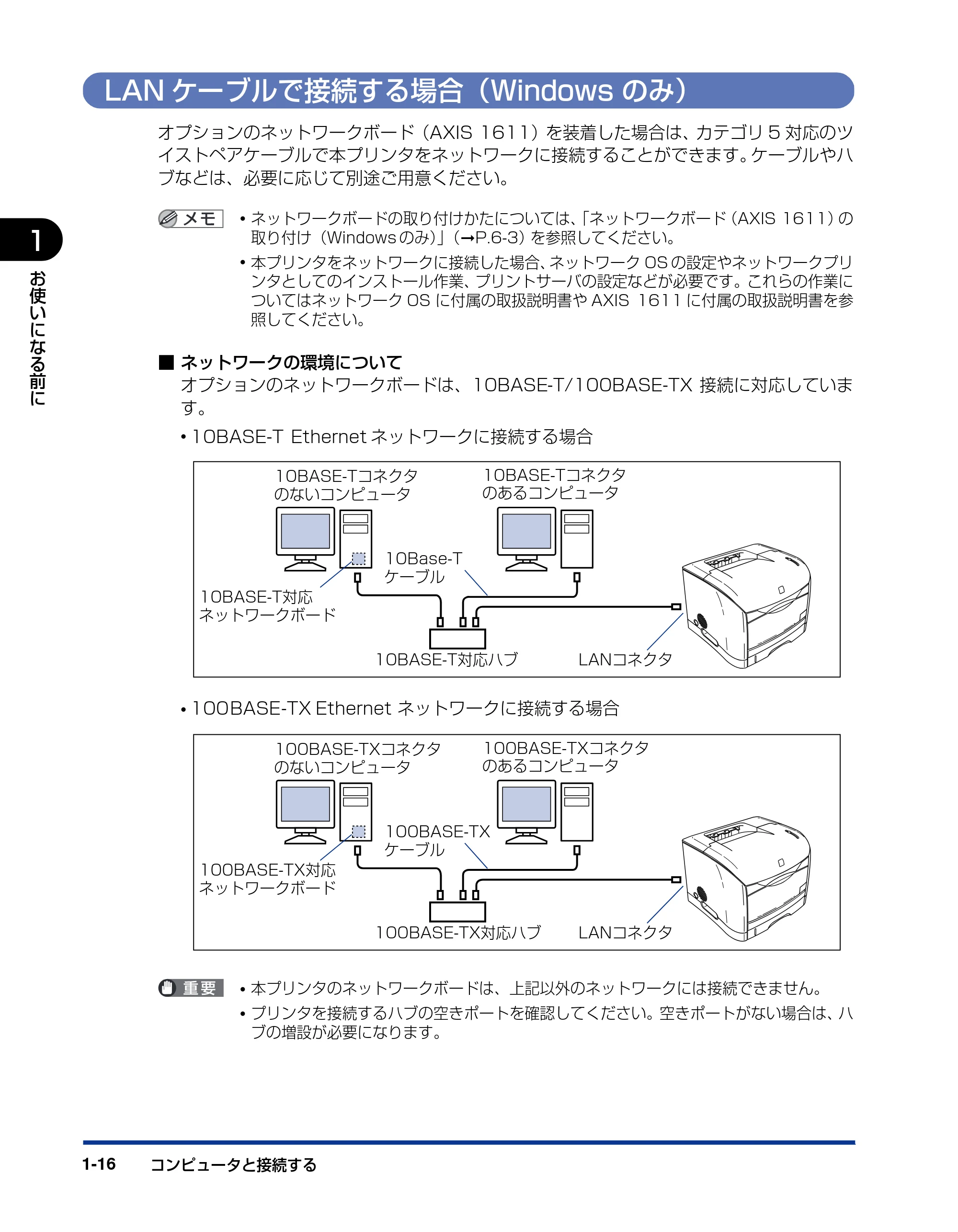 キヤノン LBP5200 ユーザーズガイド 2006年8月29日更新 （PDF形式／13.81Mバイト） — LANケーブルで接続する場合（Windowsのみ） — 原本ページ — 36ページ