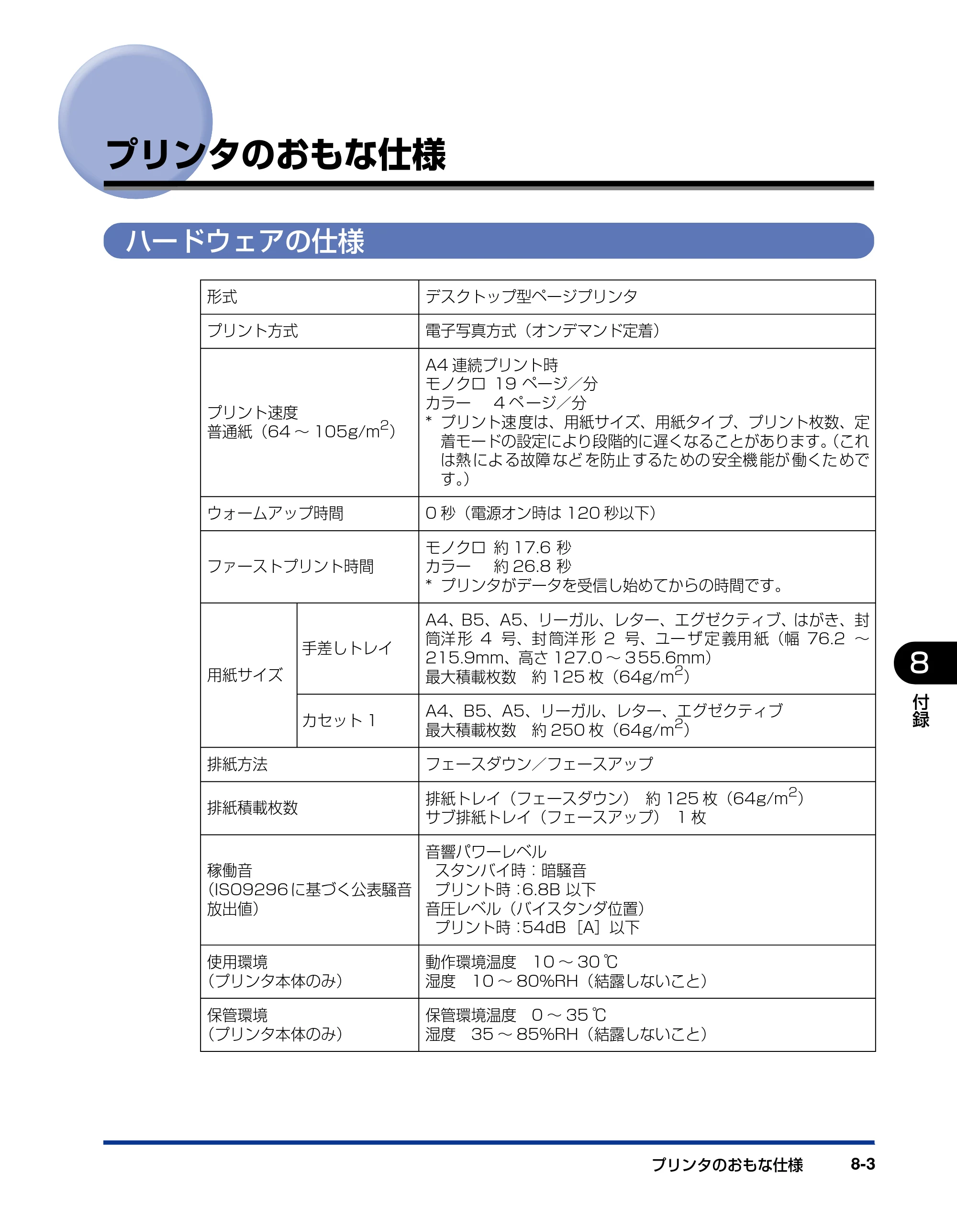 キヤノン LBP5200 ユーザーズガイド 2006年8月29日更新 （PDF形式／13.81Mバイト） — プリンタのおもな仕様 — 原本ページ — 343ページ