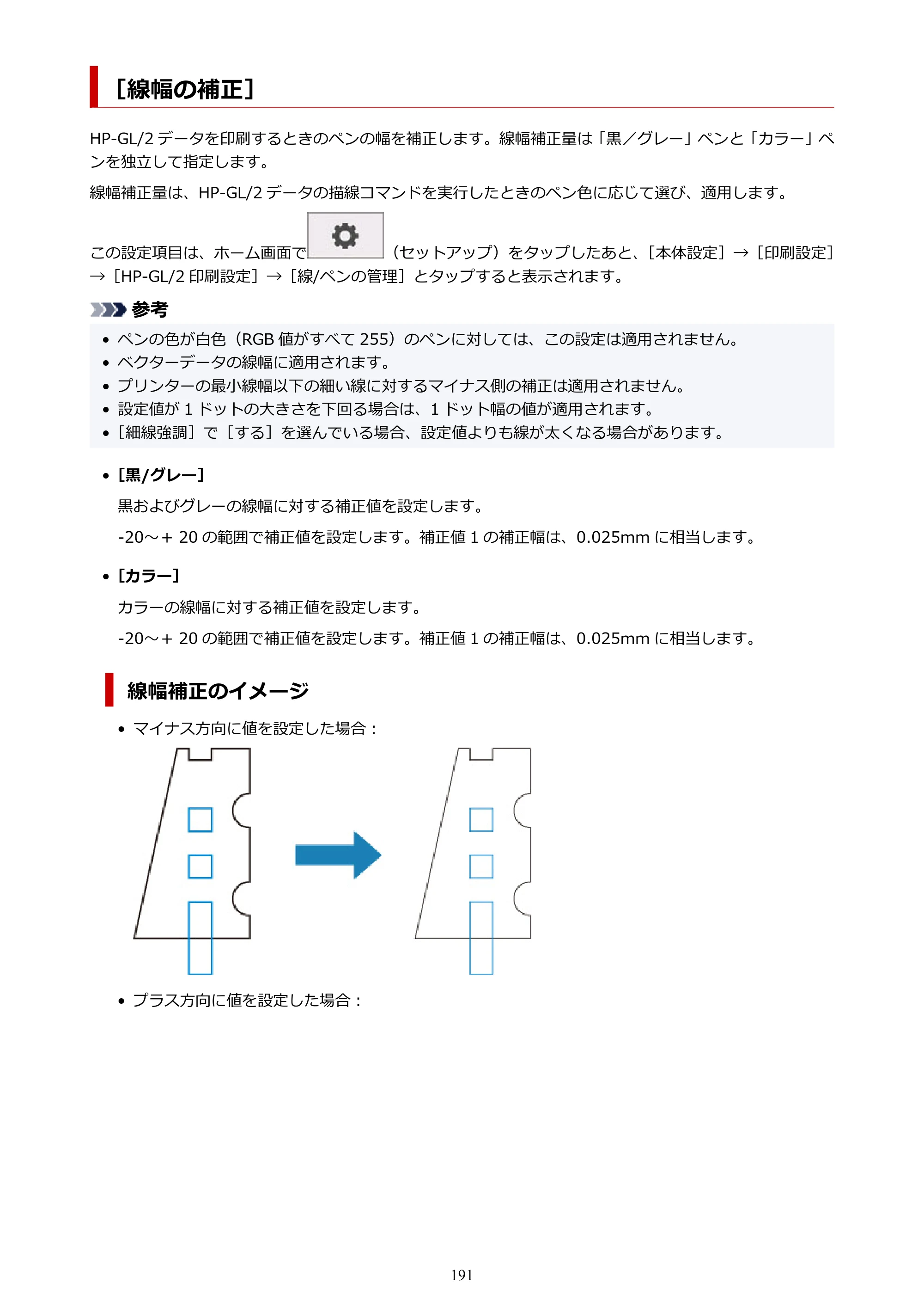キヤノン TA-20・TA-30 TA-20 オンラインマニュアル PDF版（Windows版）2023年11月2日更新（PDF：19.7MB） — ［線幅の補正］ — 原本ページ — 191ページ