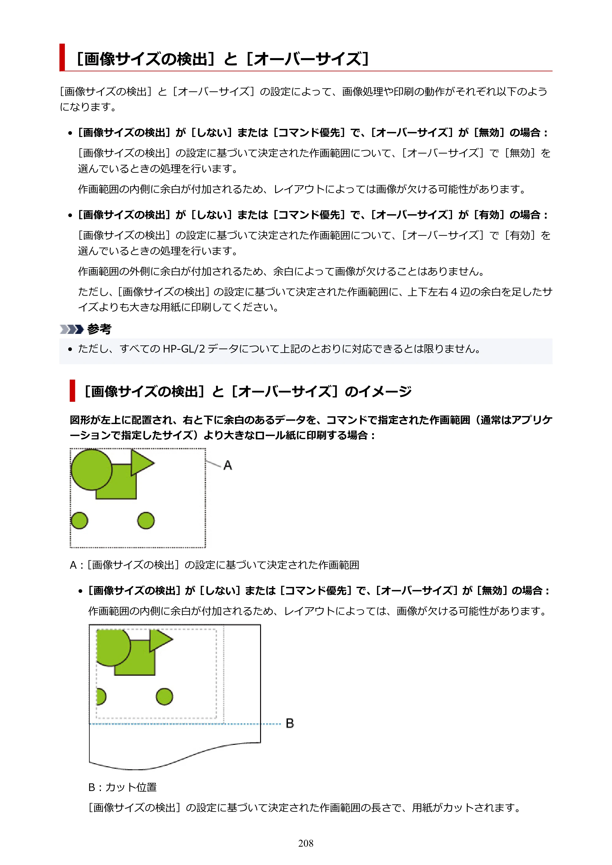 キヤノン TA-20・TA-30 TA-20 オンラインマニュアル PDF版（Windows版）2023年11月2日更新（PDF：19.7MB） — ［画像サイズの検出］と［オーバーサイズ］ — 原本ページ — 208ページ
