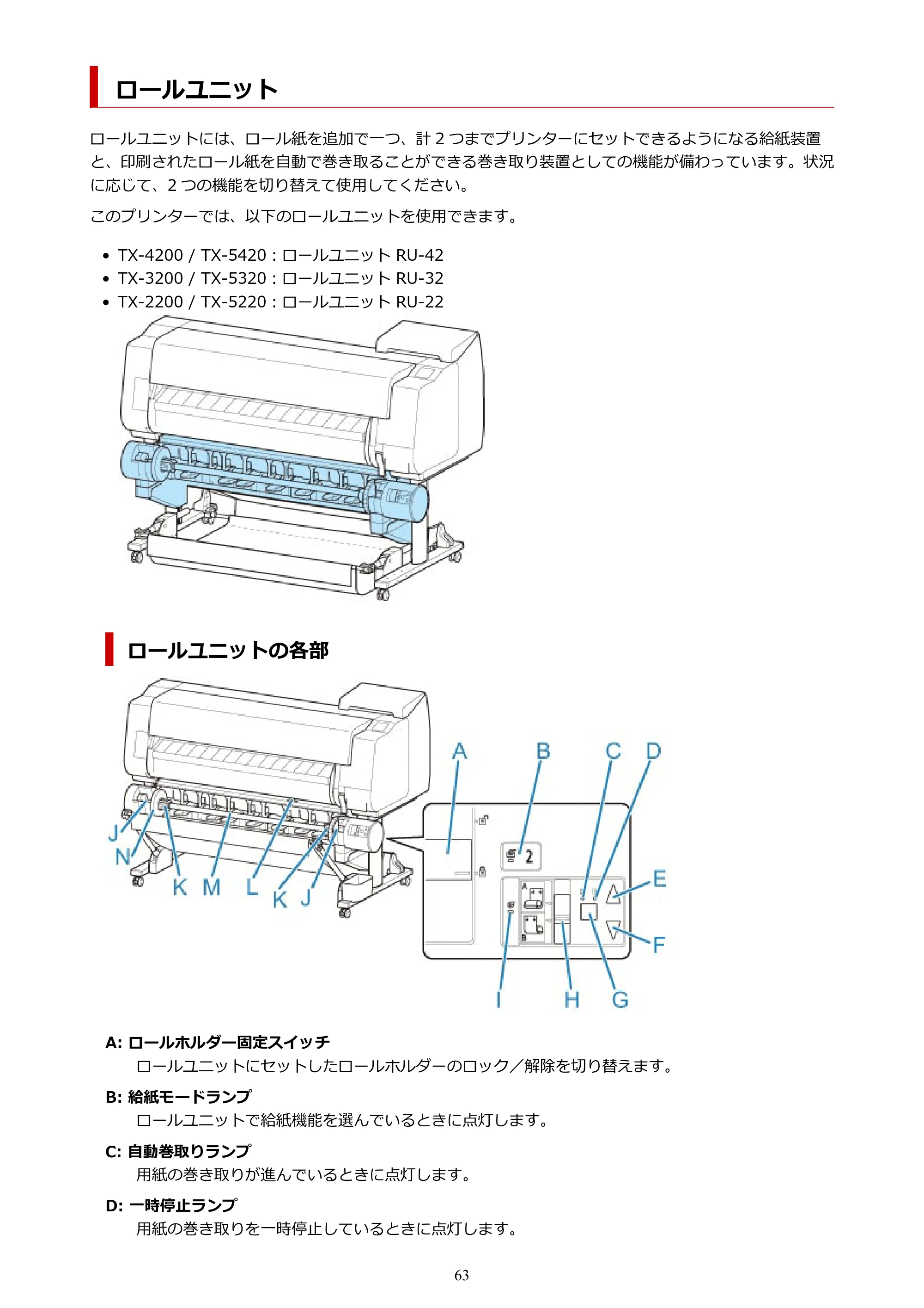 キヤノン TX-4200・TX-3200・TX-2200 TX-4200 TX-3200 TX-2200(PDF)電子マニュアル(Mac)2024年10月2日掲載(PDF:11.3MB) — ロールユニット — 原本ページ — 63ページ