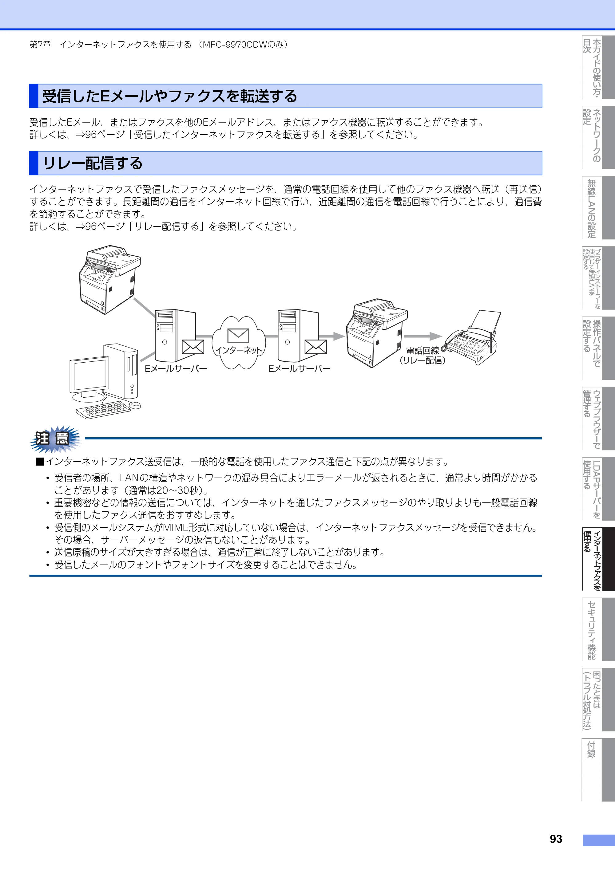 ブラザー MFC-9460CDN / MFC-9970CDW ユーザーズガイド ～ネットワーク操作編～ — 受信したEメールやファクスを転送する — 原本ページ — 94ページ