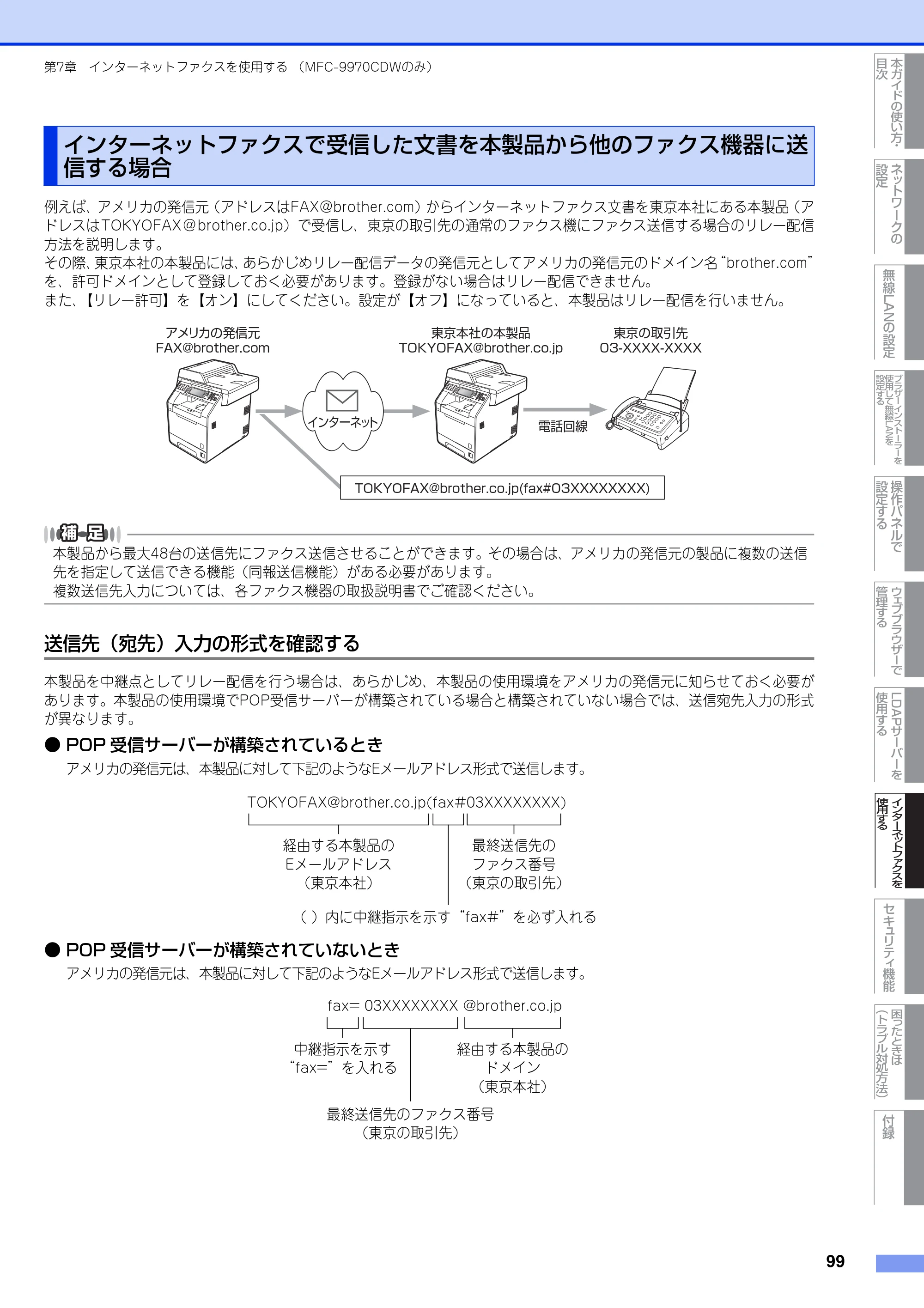 ブラザー MFC-9460CDN / MFC-9970CDW ユーザーズガイド ～ネットワーク操作編～ — インターネットファクスで受信した文書を本製品から他のファクス機器に送信する場合 — 原本ページ — 100ページ