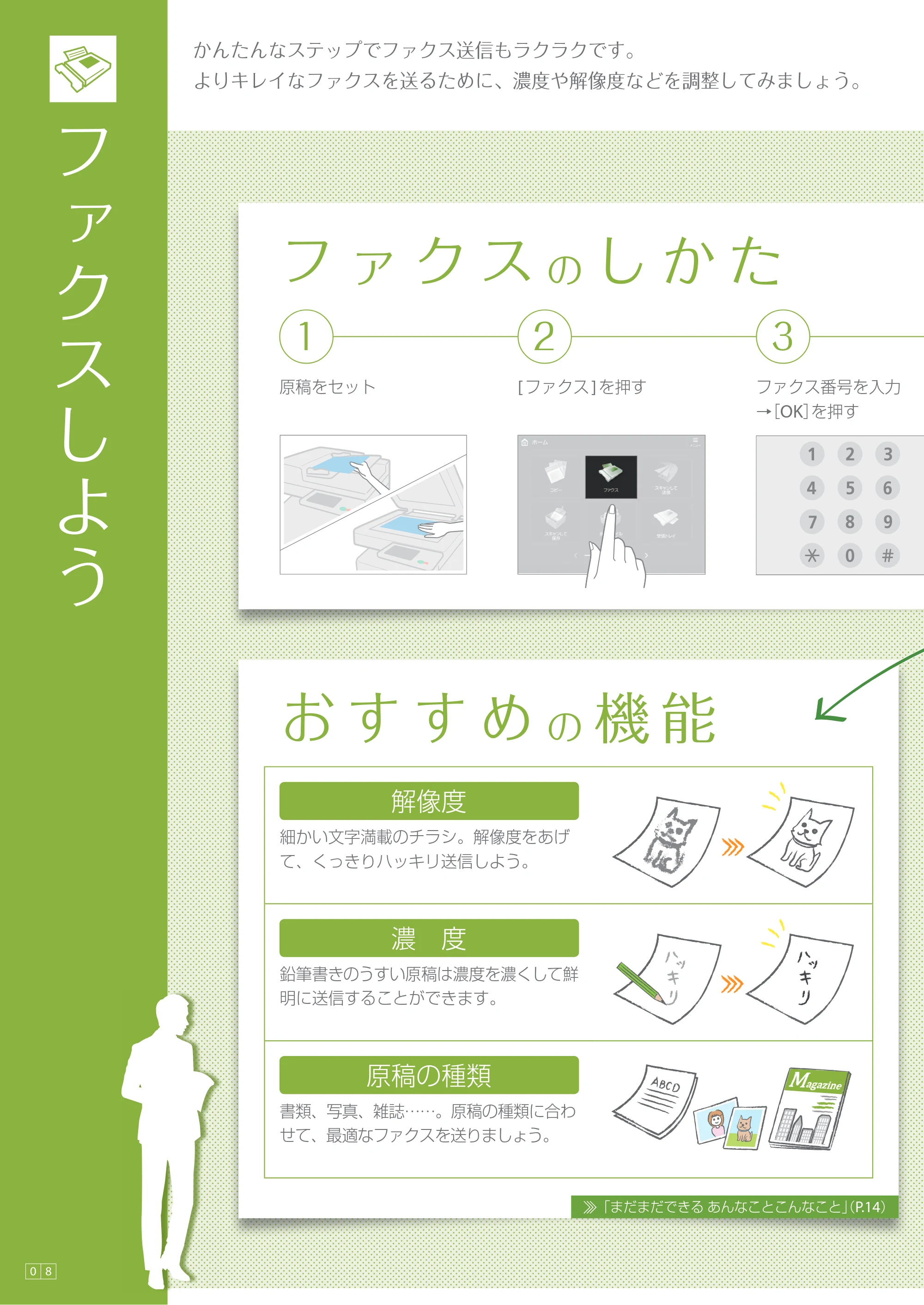 キヤノン A3機用) かんたん操作ガイド（A3機用） 2019年1月18日更新（PDF：19.15MB） — ファクスしよう — 原本ページ — 8ページ