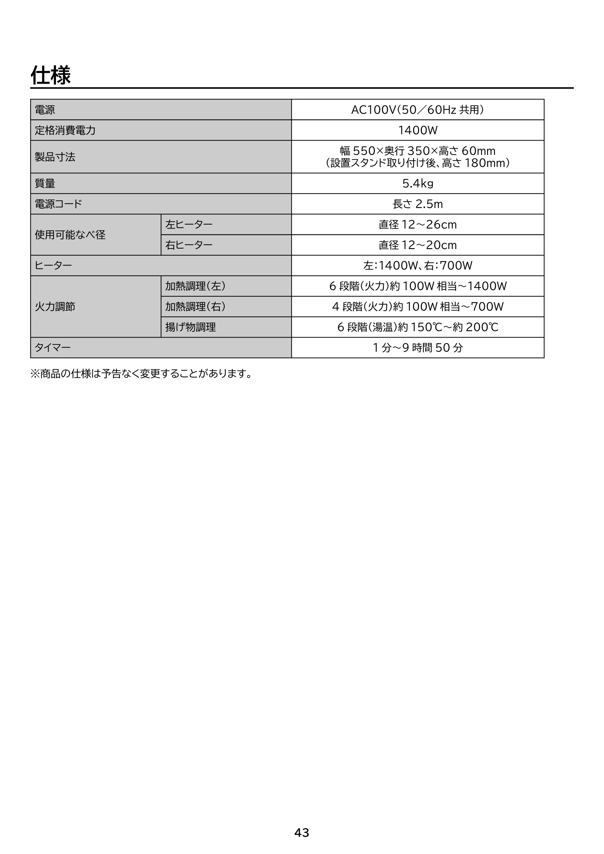 アイリスオーヤマ IHK-WT41S 取扱説明書 — 原本ページ — 43ページ