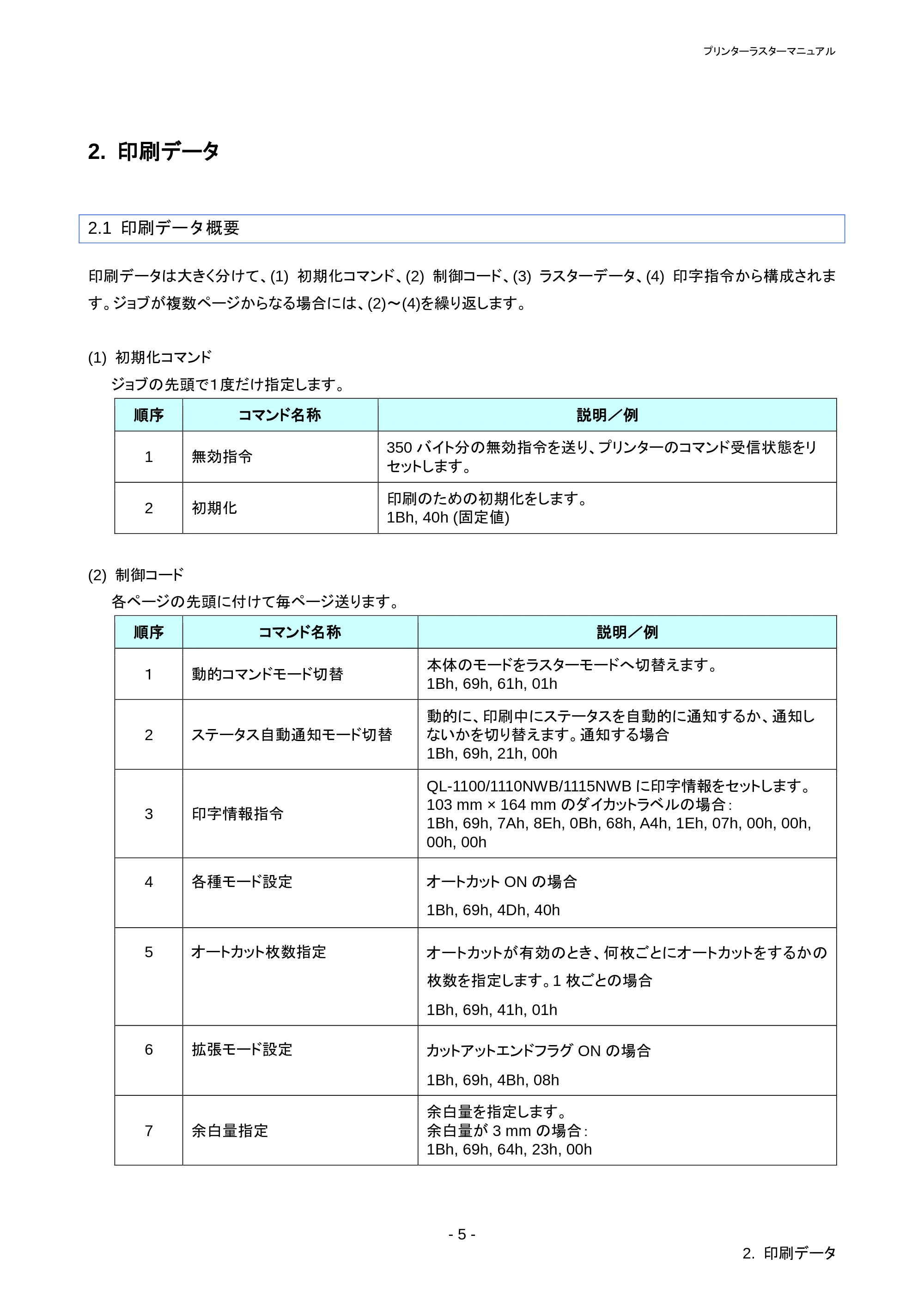 ブラザー QL-1115NWB ラスターコマンドリファレンス — 原本ページ — 9ページ