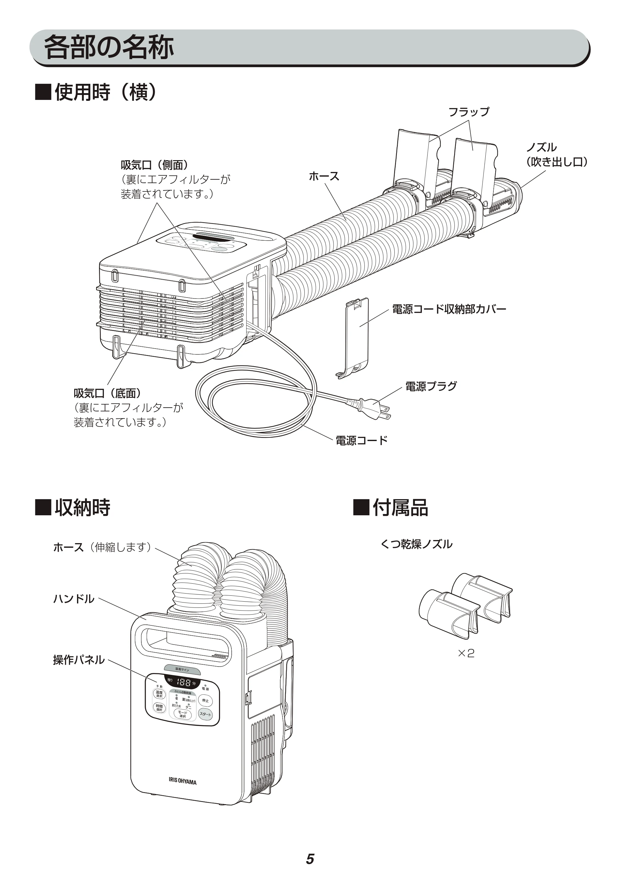 アイリスオーヤマ FK-W1-WP 取扱説明書 — 原本ページ — 5ページ