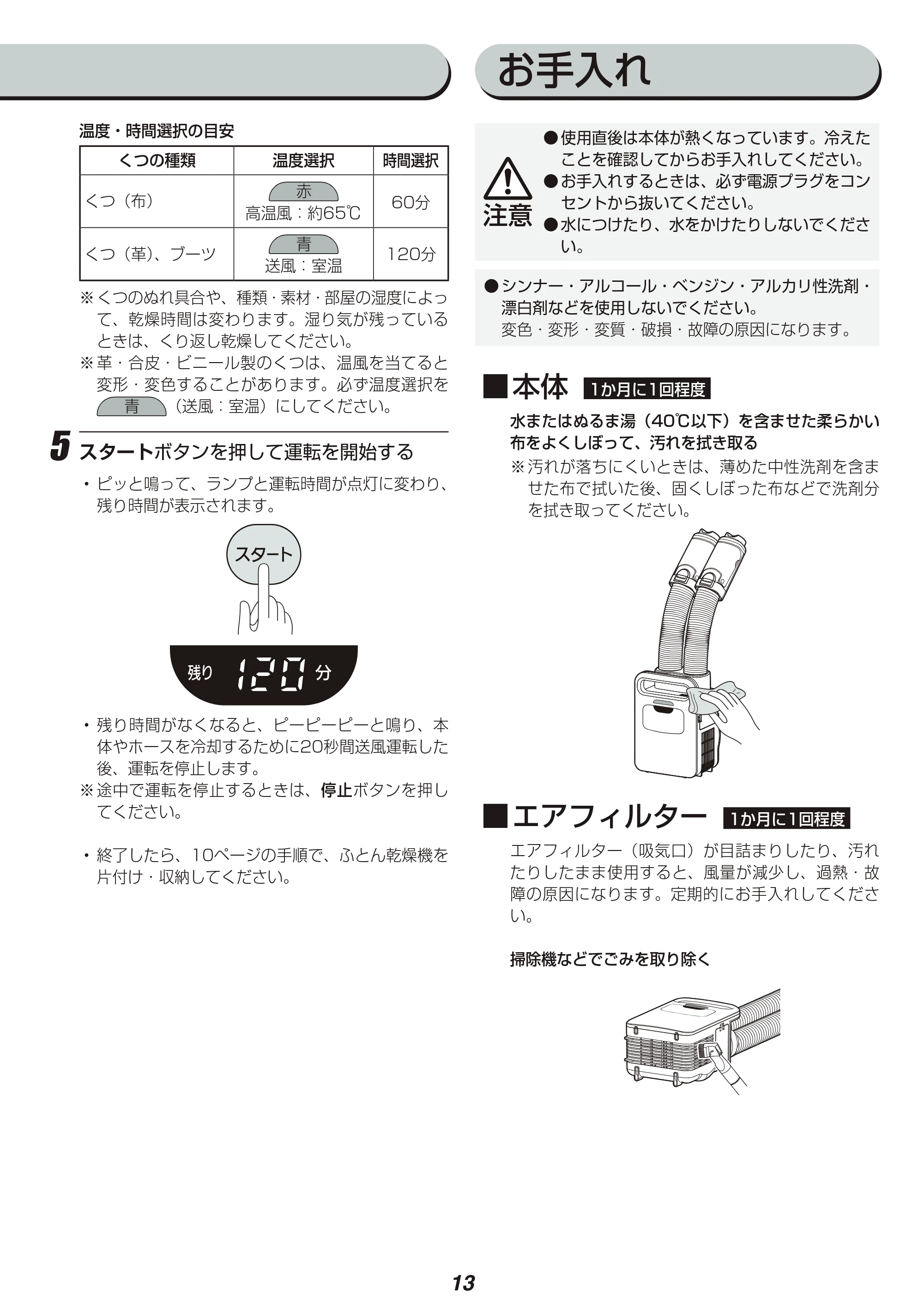 アイリスオーヤマ FK-W1-WP 取扱説明書 — 原本ページ — 13ページ