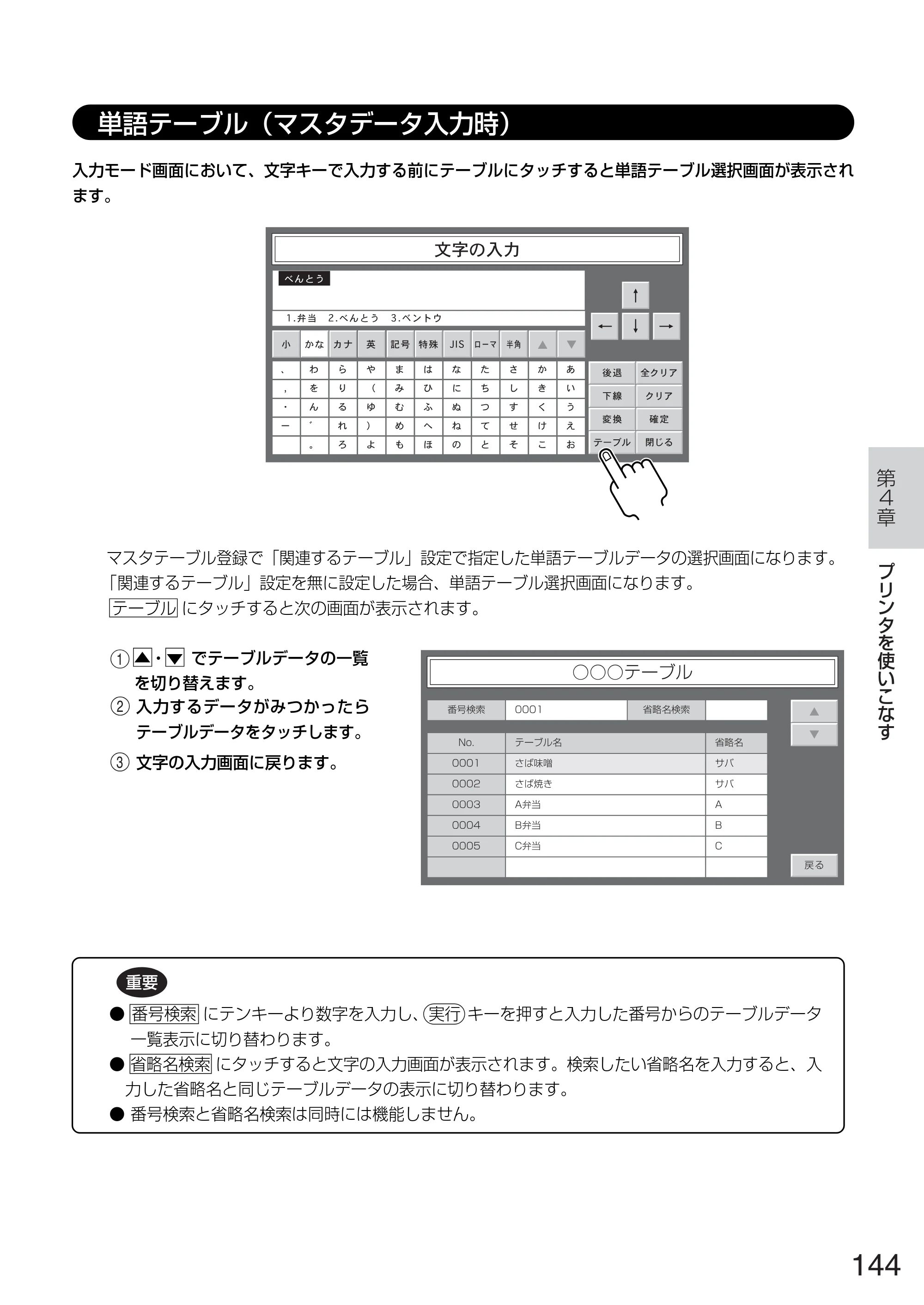 サトー TASSHA FR410 / ASSHA FR410 取扱説明書 — 単語テーブル(マスタデータ入力時) — 原本ページ — 152ページ