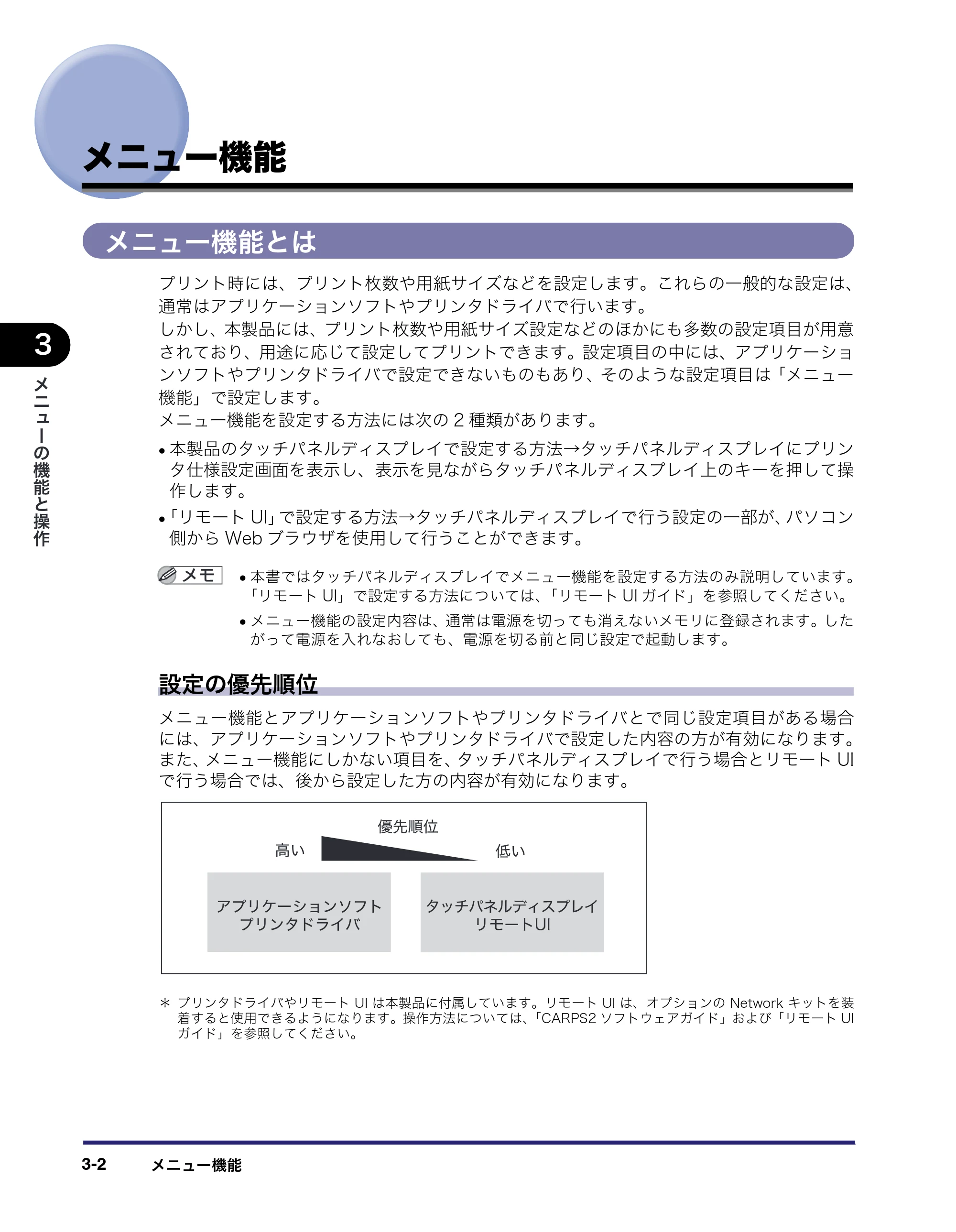キヤノン CARPS2 プリンターガイド CARPS2 プリンターガイド 2010年10月12日更新 （PDF形式／3.87Mバイト） — メニュー機能 — 原本ページ — 24ページ