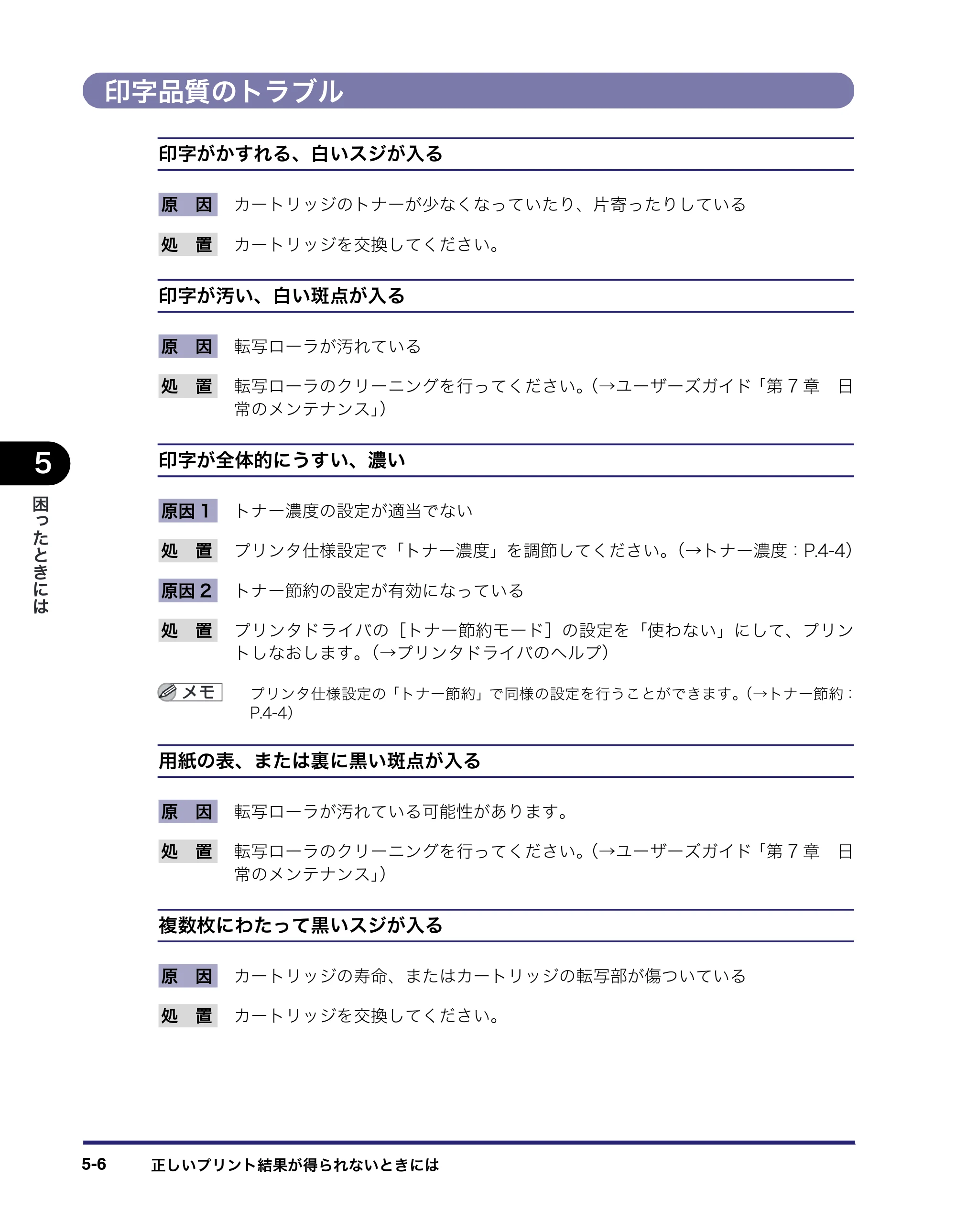キヤノン CARPS2 プリンターガイド CARPS2 プリンターガイド 2010年10月12日更新 （PDF形式／3.87Mバイト） — 印字品質のトラブル — 原本ページ — 46ページ