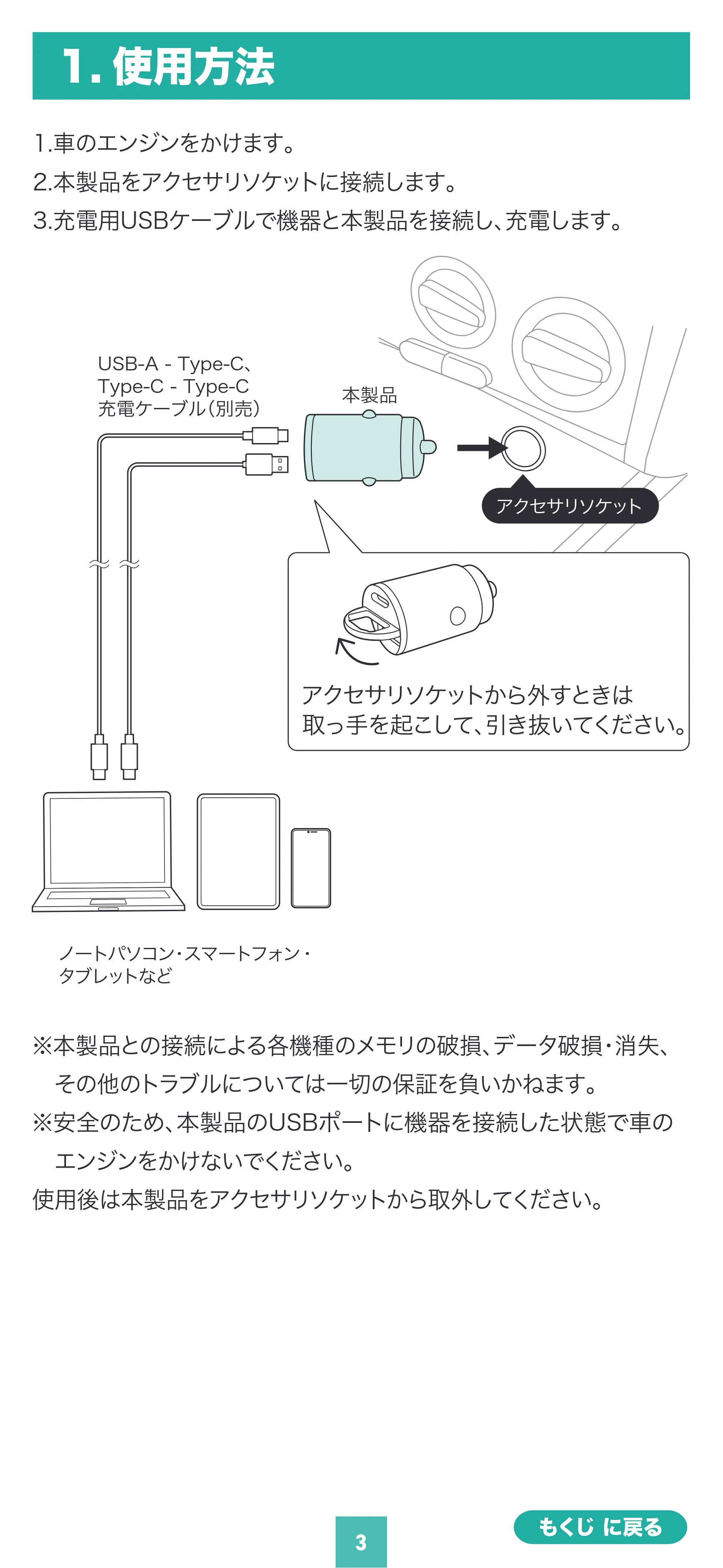 サンワサプライ 200-CAR124AC 取扱説明書 — 原本ページ — 3ページ