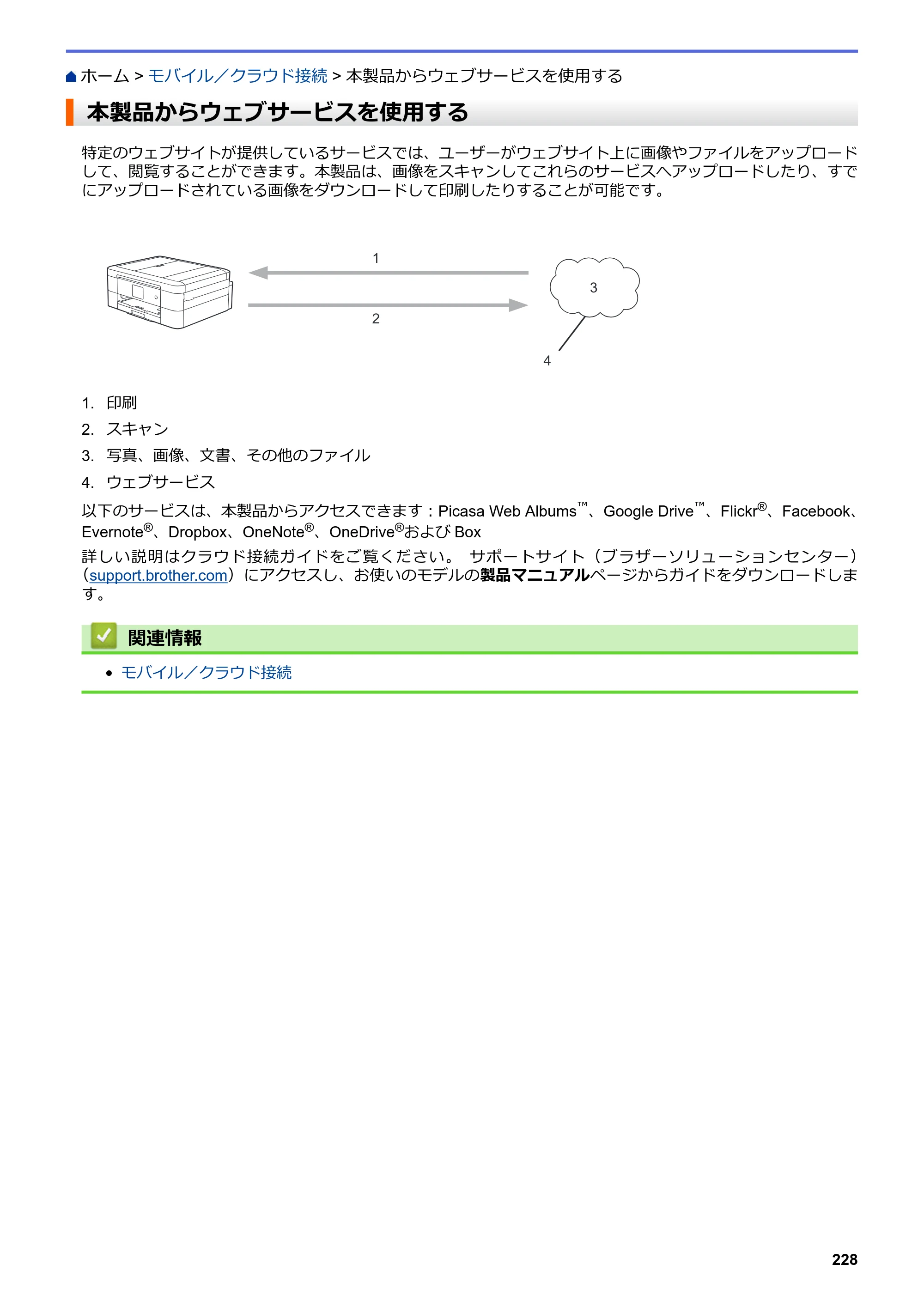 ブラザー DCP-J562N / DCP-J762N / DCP-J962N ユーザーズガイド（印刷用） ～パソコン活用＆ネットワーク～ — 本製品からウェブサービスを使用する — 原本ページ — 229ページ
