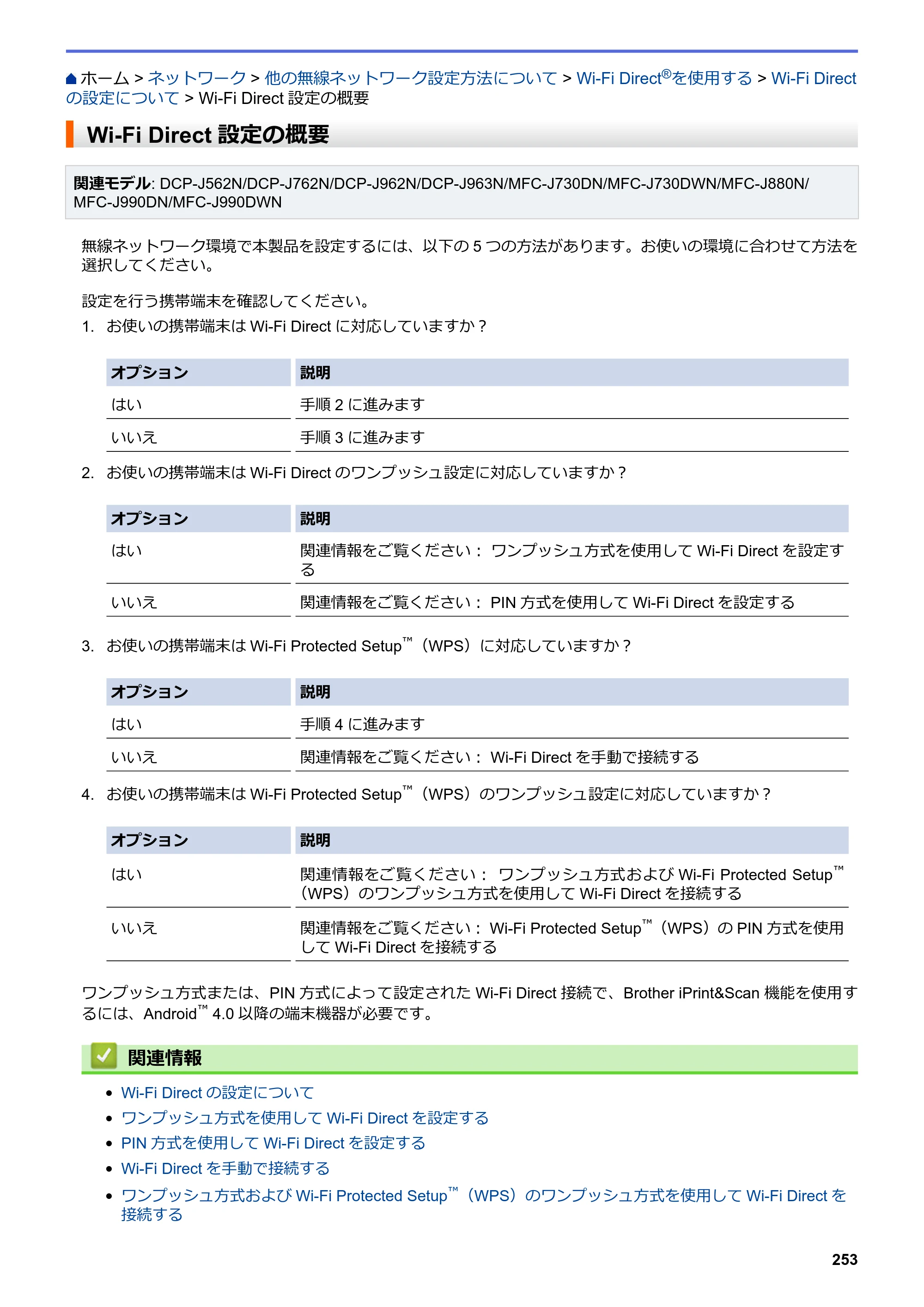 ブラザー DCP-J562N / DCP-J762N / DCP-J962N ユーザーズガイド（印刷用） ～パソコン活用＆ネットワーク～ — Wi-Fi Direct設定の概要 — 原本ページ — 254ページ