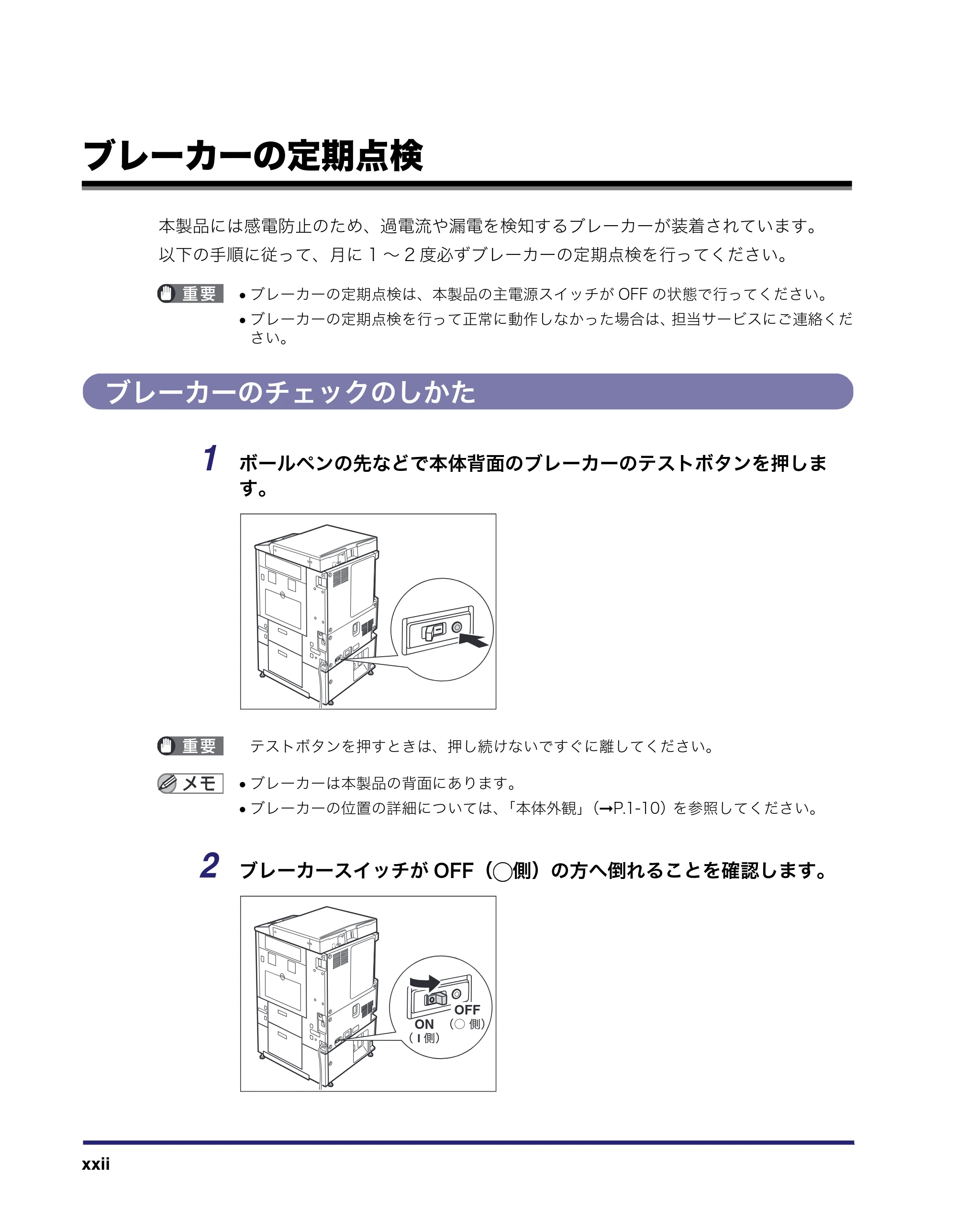キヤノン LBP4500 操作ガイド 2011年1月20日更新 (PDF形式/19.69Mバイト) — ブレーカーの定期点検 — 原本ページ — 24ページ