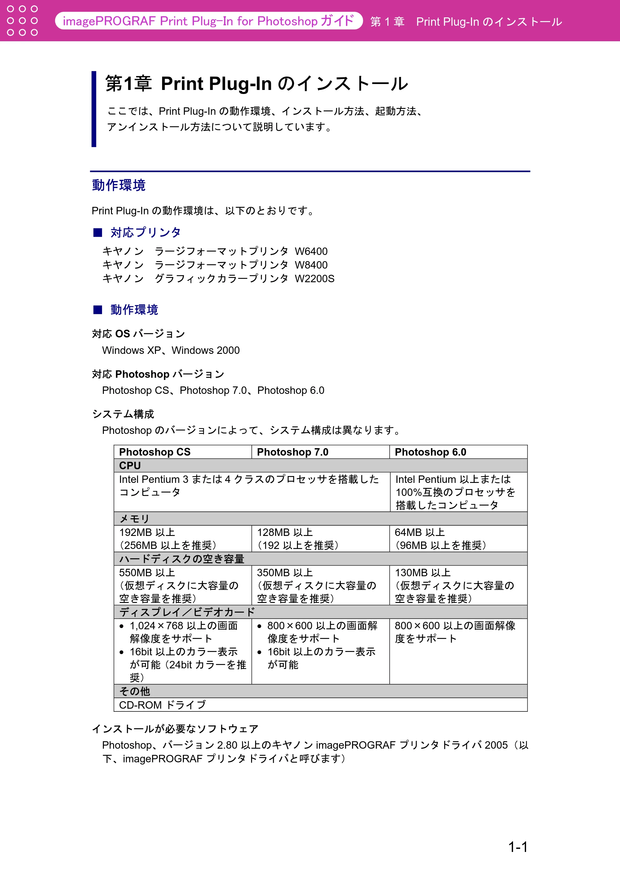 キヤノン W2200S Print Plug-ln for PhotoShop(Windows用) (PDF形式/7.89Mバイト) — 第1章 Print Plug-Inのインストール — 原本ページ — 5ページ