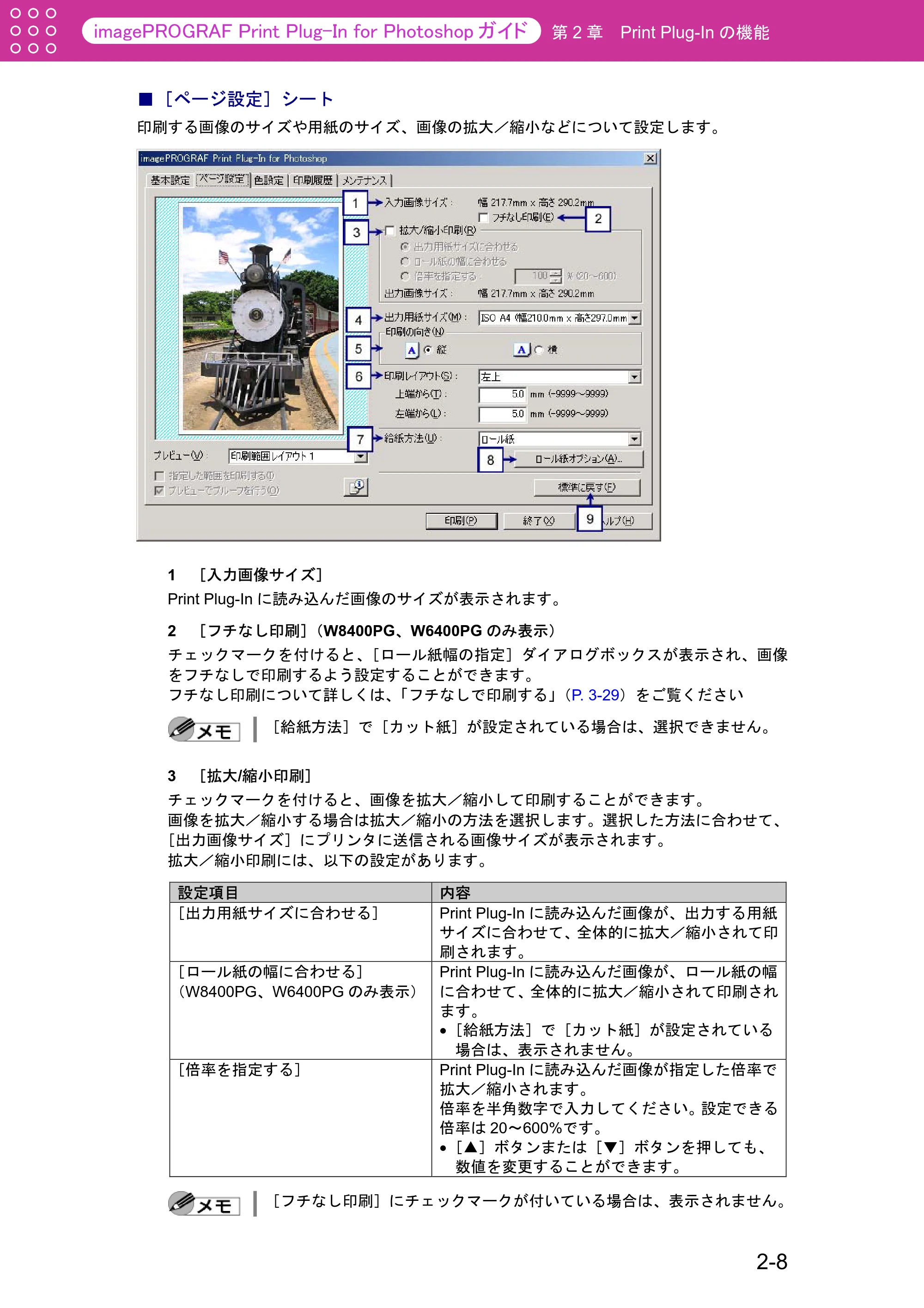 キヤノン W2200S Print Plug-ln for PhotoShop（Windows用） （PDF形式／7.89Mバイト） — ［ページ設定］シート — 原本ページ — 18ページ