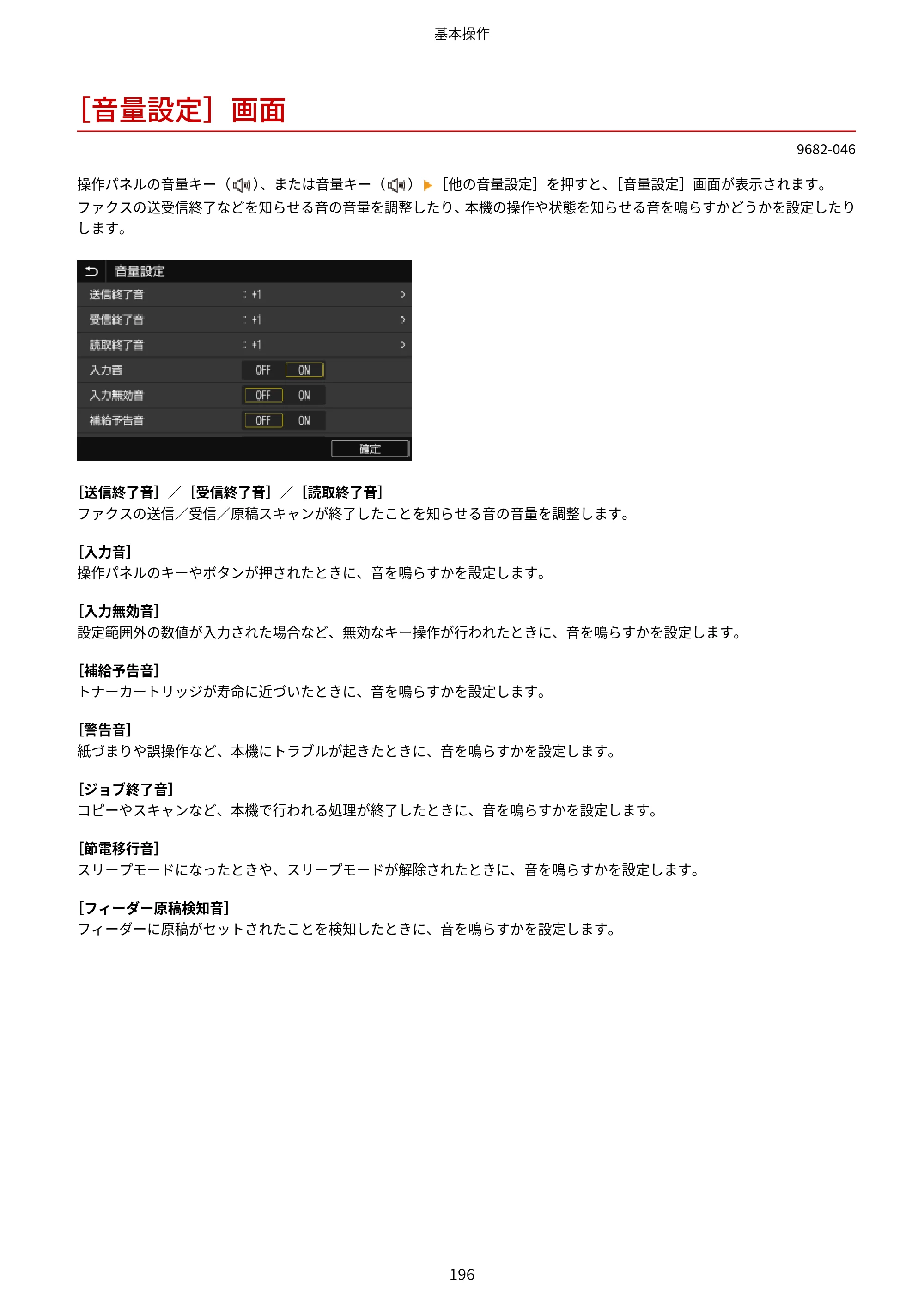 キヤノン MF467dw ユーザーズガイド 2023年5月25日掲載（PDF：5.09MB） — ［音量設定］画面 — 原本ページ — 206ページ