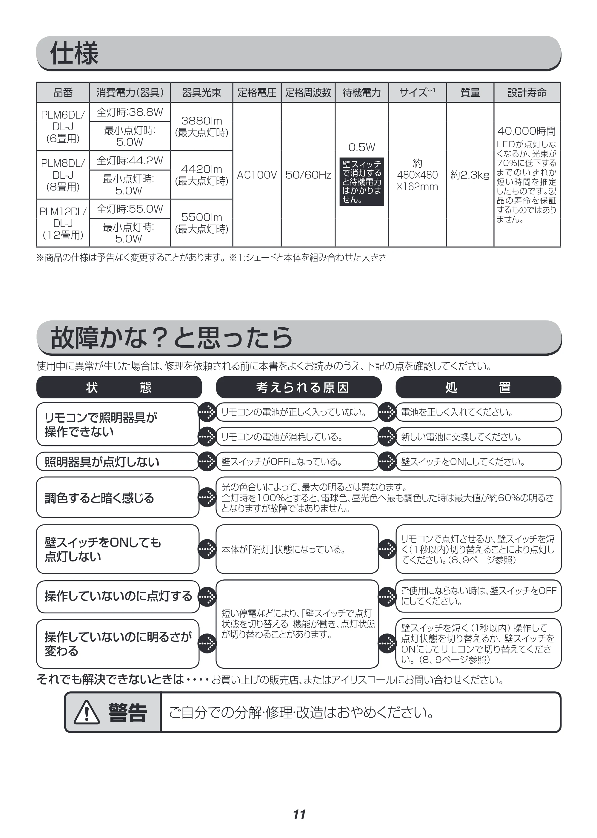 アイリスオーヤマ PLM8DL 取扱説明書 — 原本ページ — 11ページ