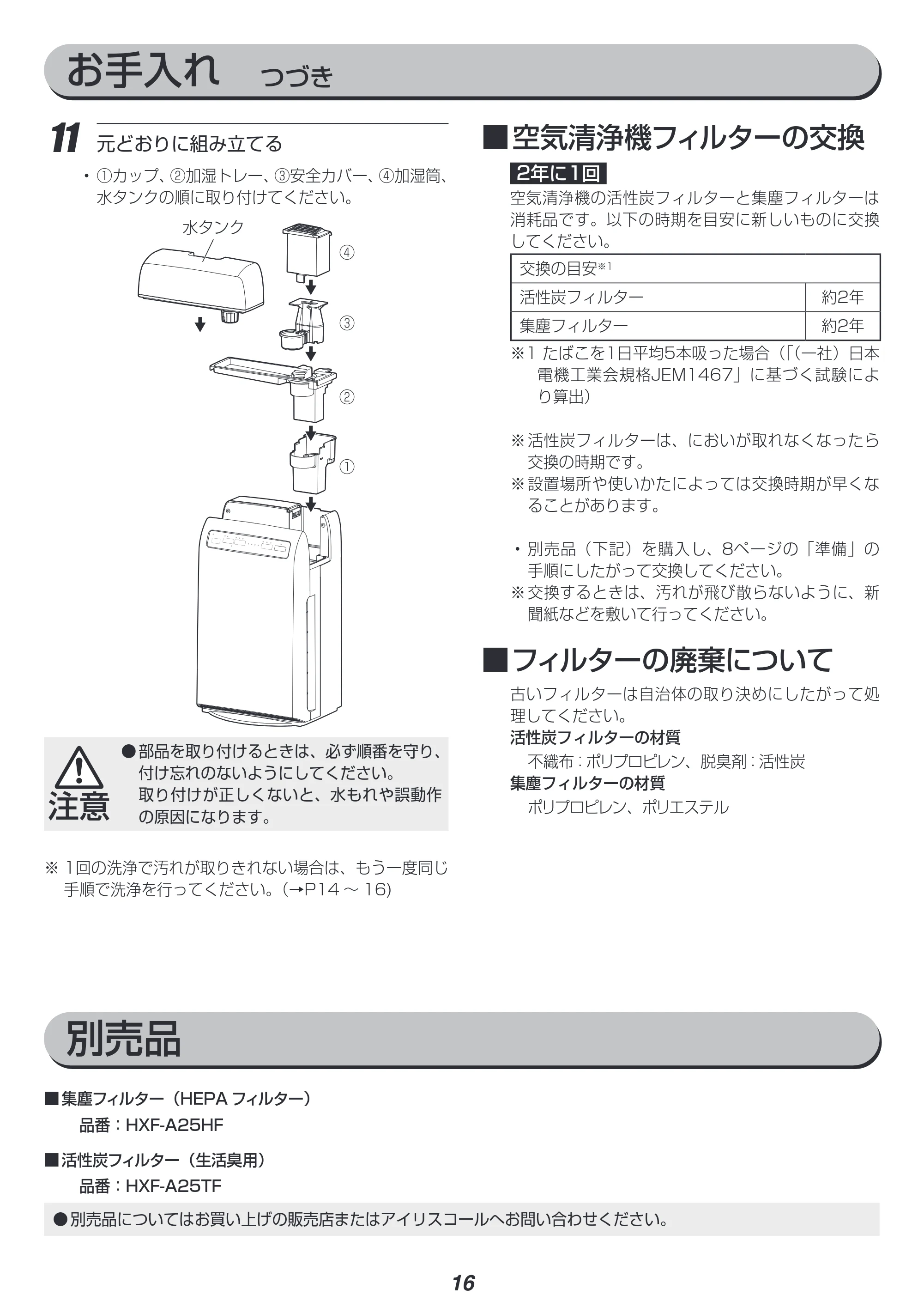 アイリスオーヤマ HXF-C25 取扱説明書 — 原本ページ — 16ページ