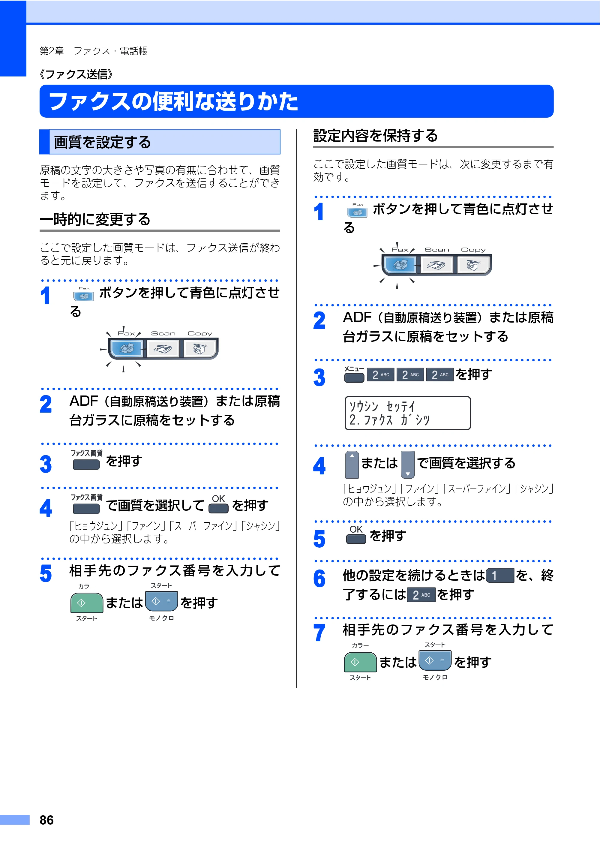 ブラザー MFC-9450CDN 取扱説明書（本体） — ファクスの便利な送りかた — 原本ページ — 86ページ