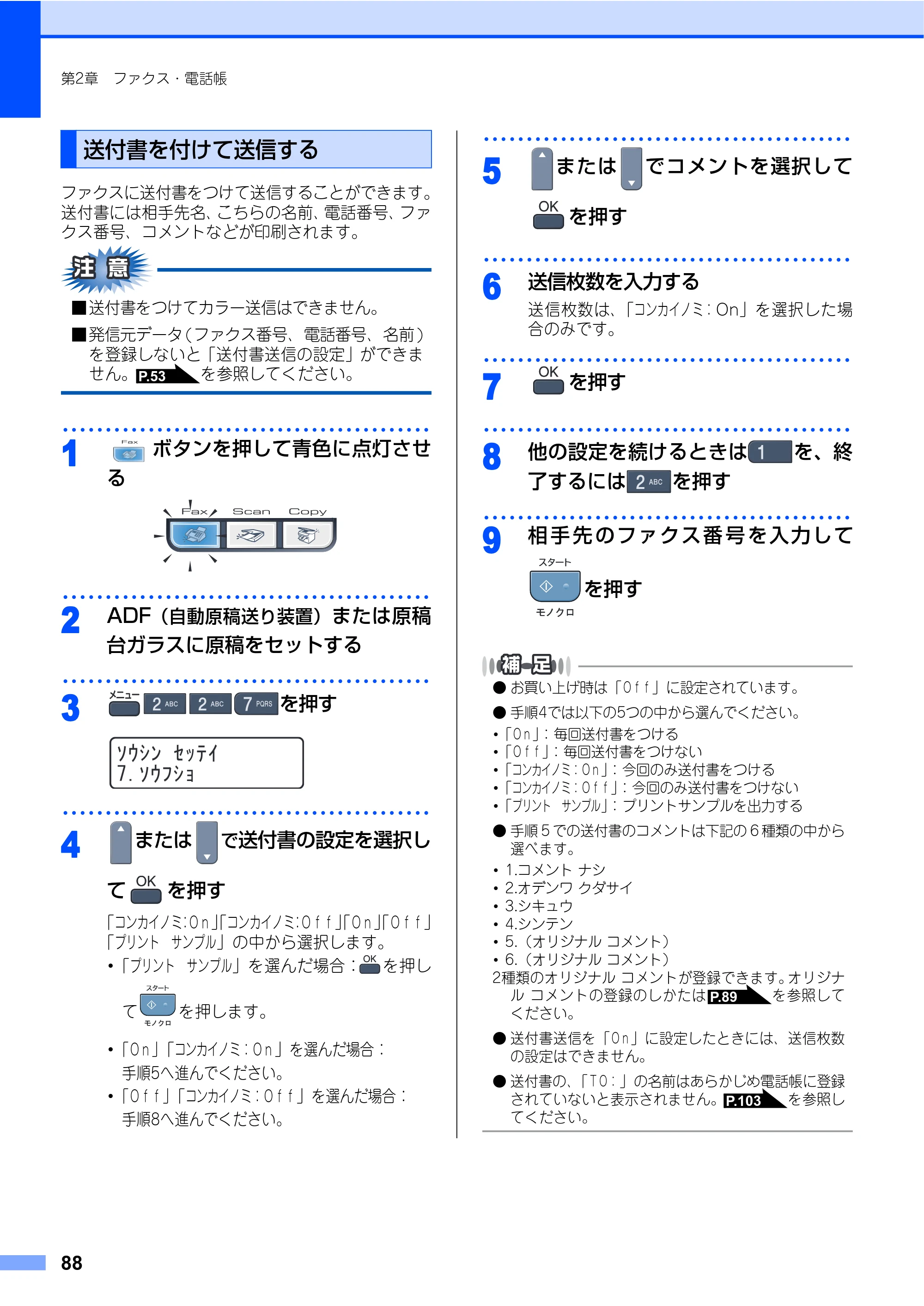 ブラザー MFC-9450CDN 取扱説明書（本体） — 送付書を付けて送信する — 原本ページ — 88ページ