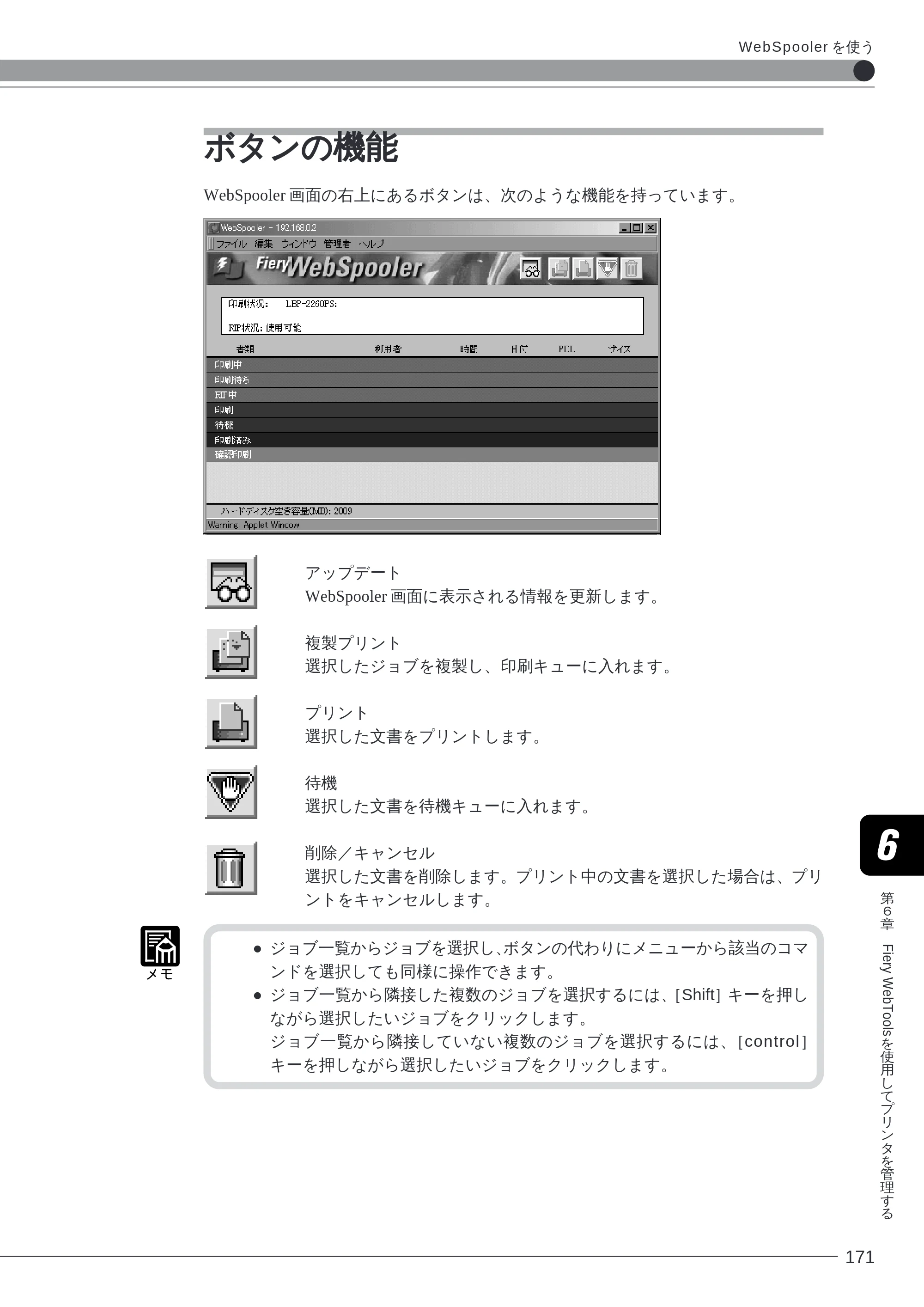 キヤノン LBP-2260PSII ソフトウエアガイド （PDF形式／4.5Mバイト） — ボタンの機能 — 原本ページ — 172ページ