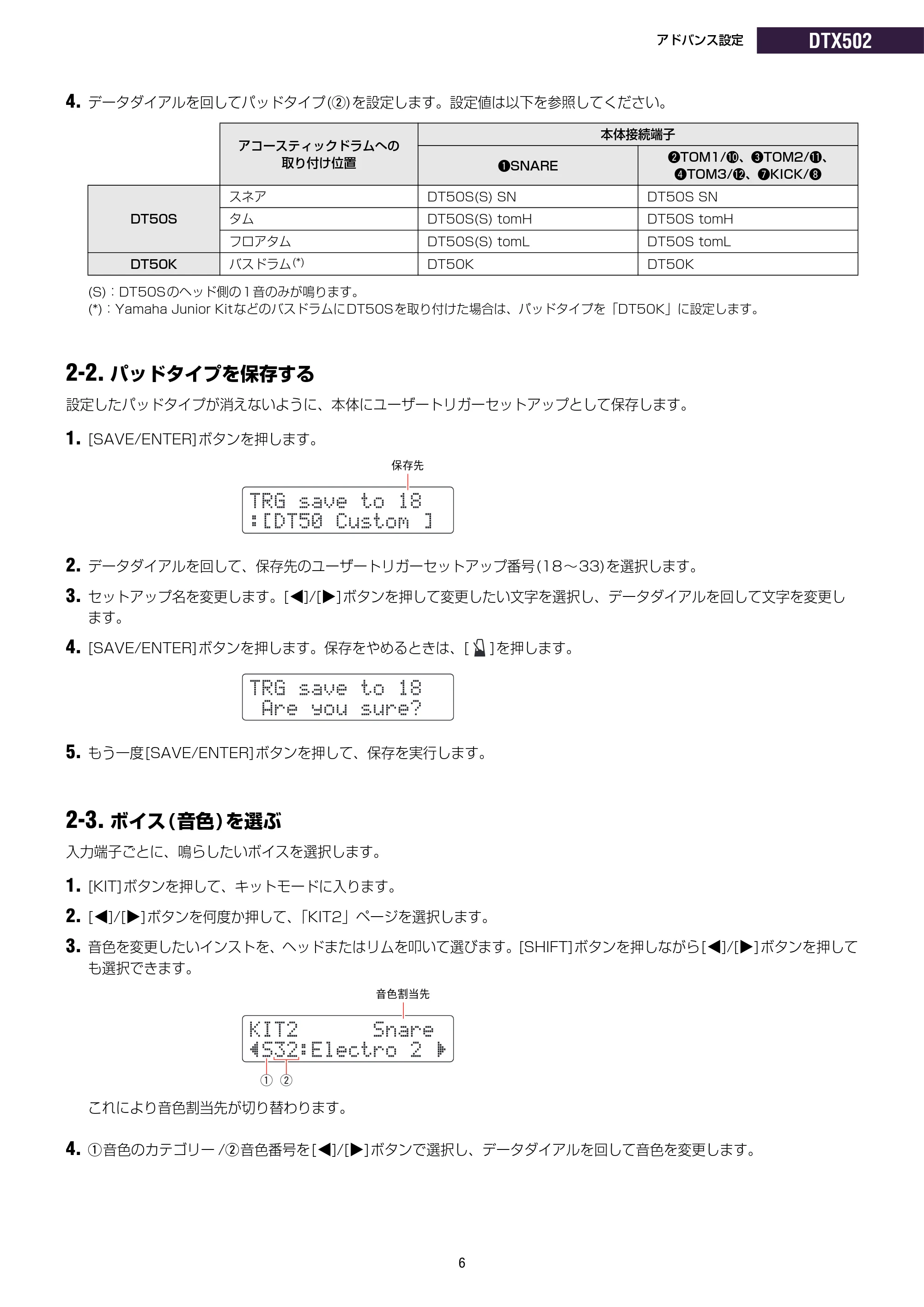 ヤマハ DT50S / DT50K DT50S/DT50Kのための ドラム音源モジュール設定マニュアル — アドバンス設定 DTX502 — 原本ページ — 6ページ