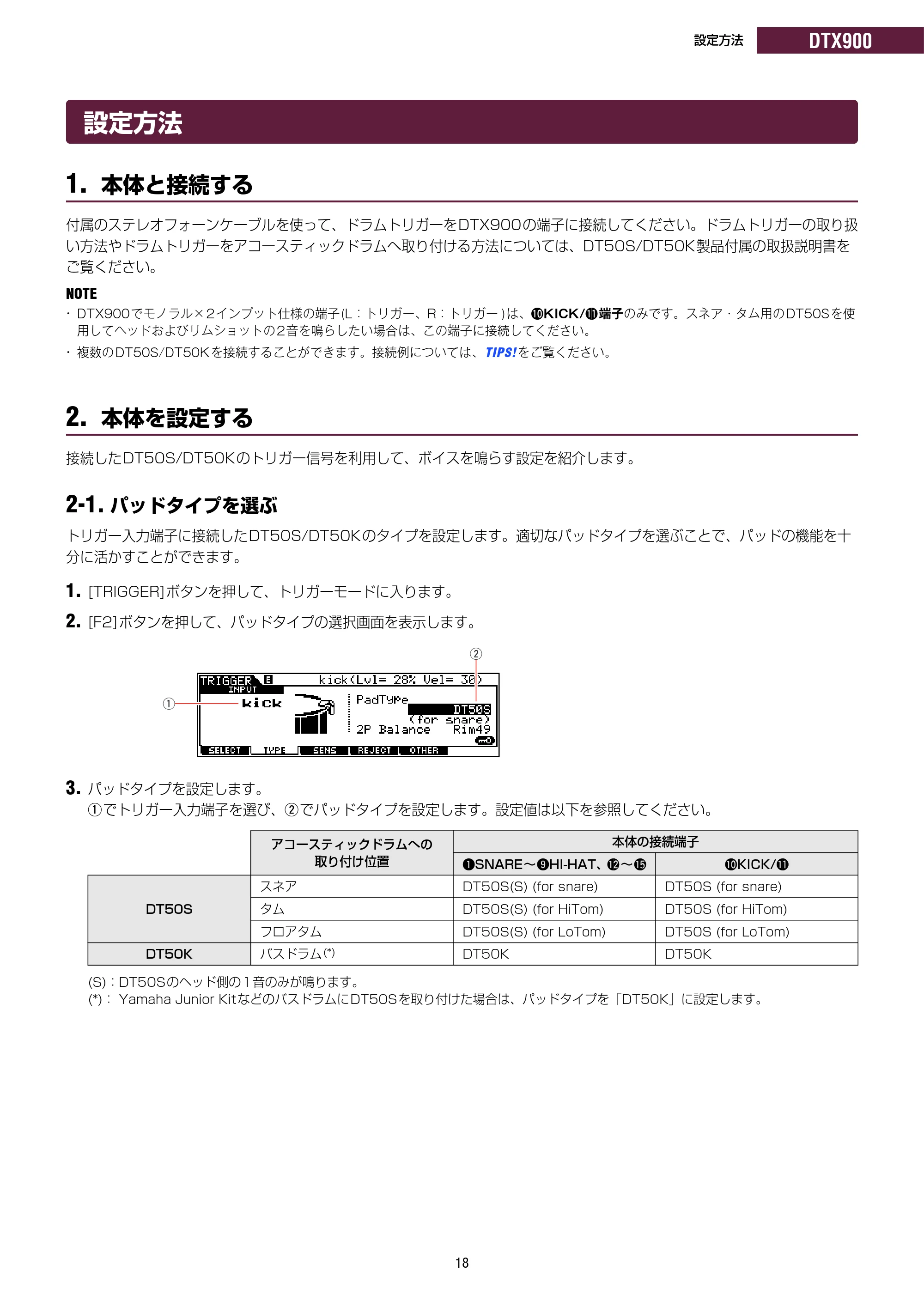 ヤマハ DT50S / DT50K DT50S/DT50Kのための ドラム音源モジュール設定マニュアル — 設定方法 — 原本ページ — 18ページ