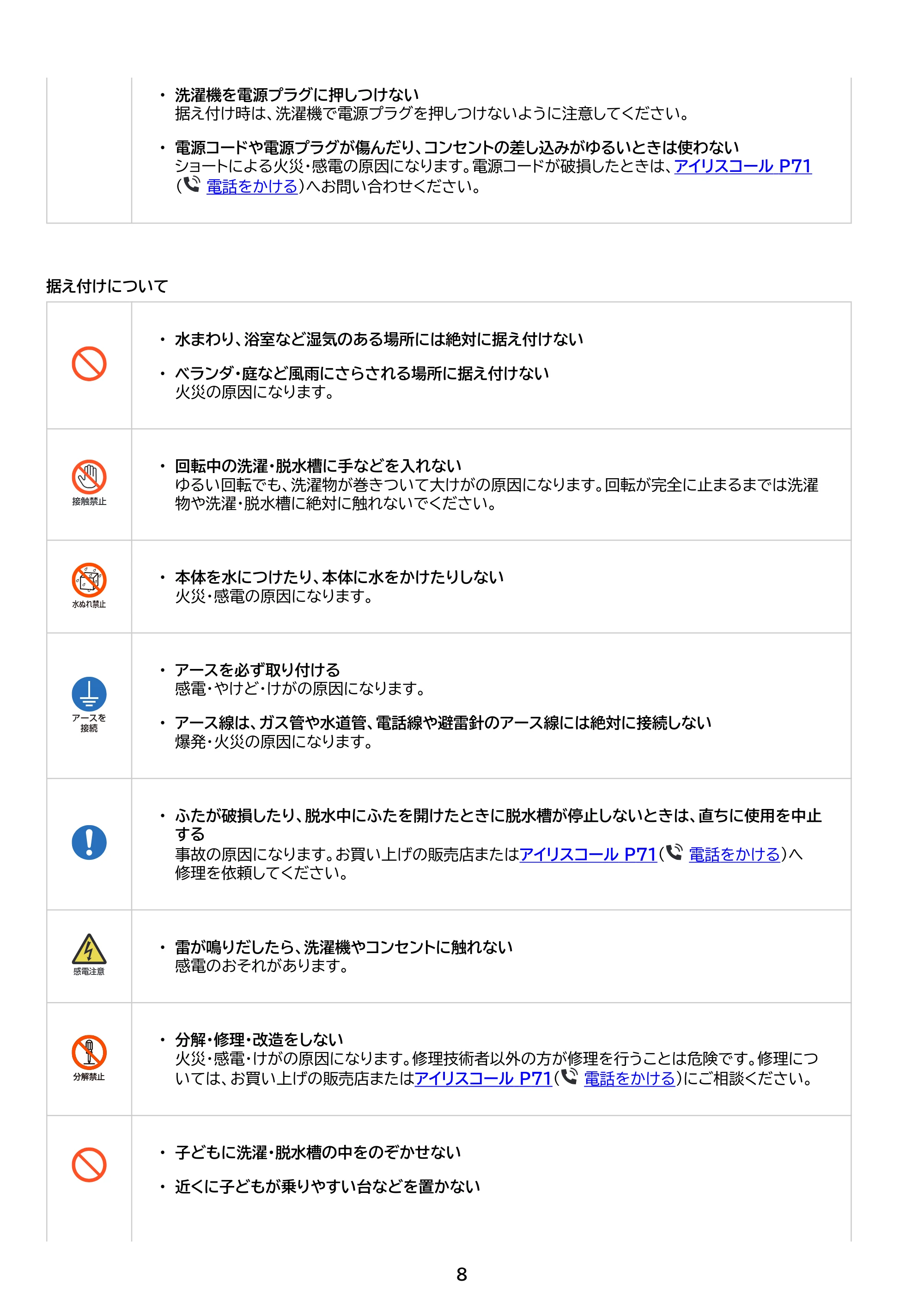 アイリスオーヤマ IAW-T504 取扱説明書 — 原本ページ — 8ページ