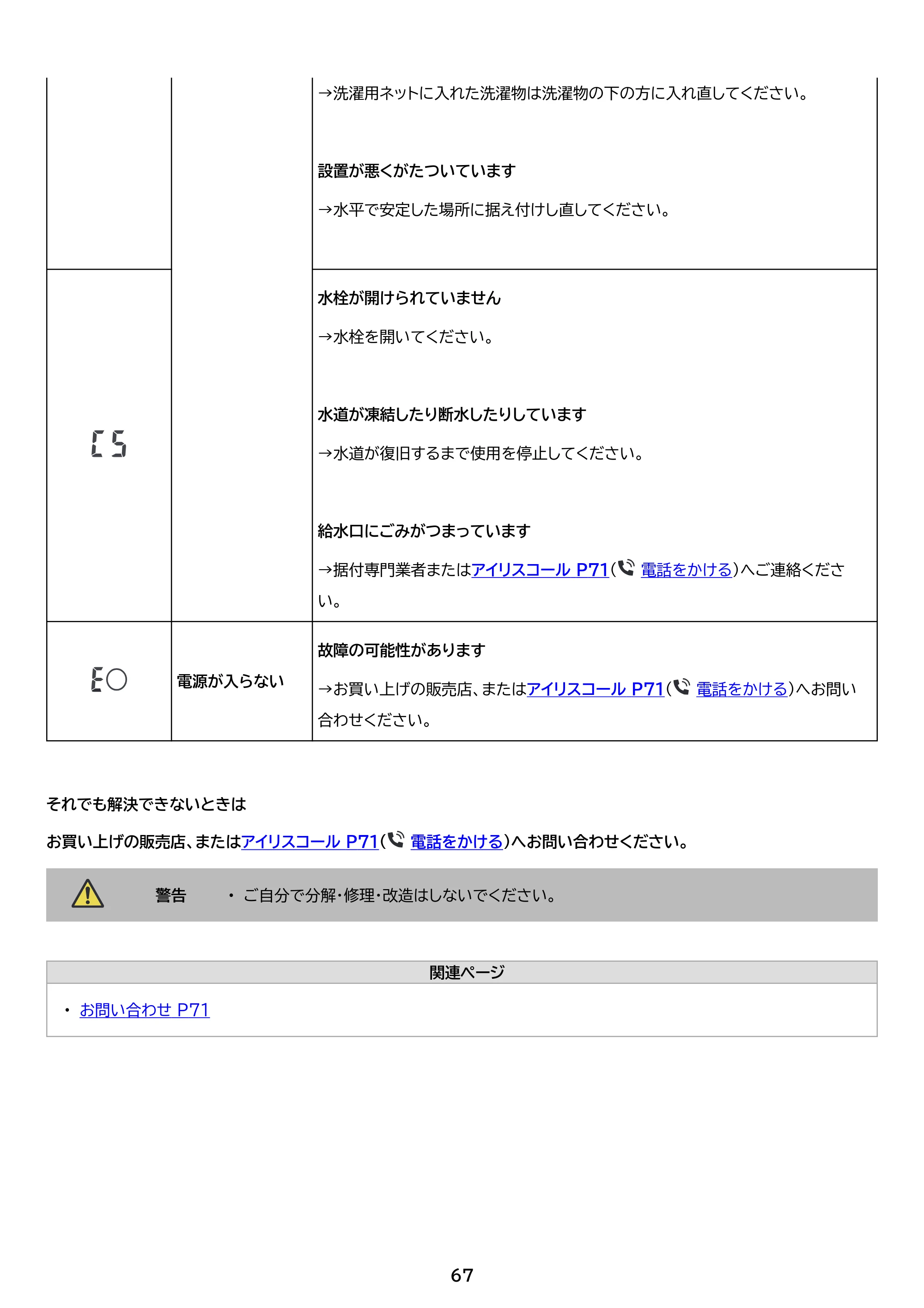 アイリスオーヤマ IAW-T504 取扱説明書 — 原本ページ — 67ページ