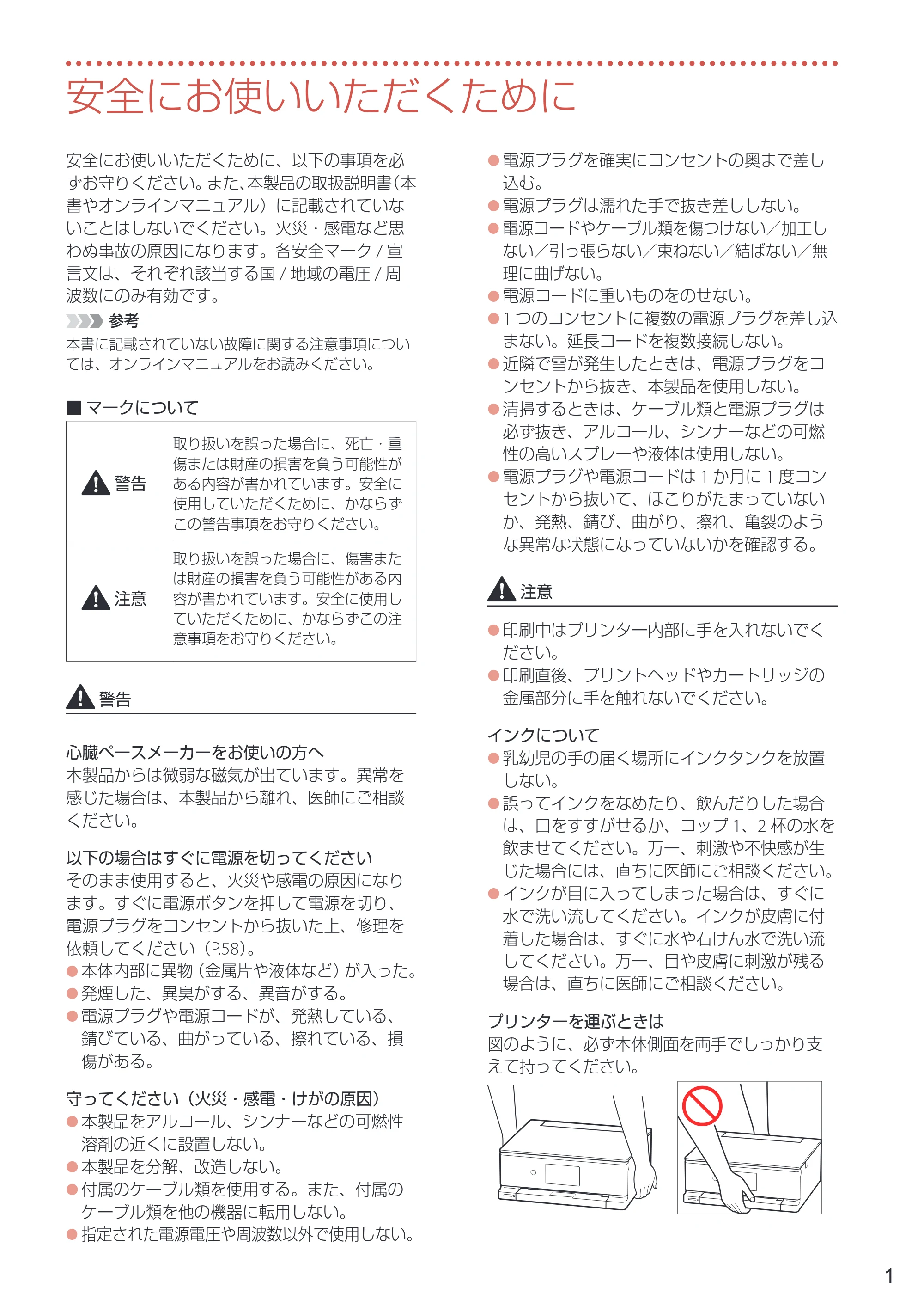 キヤノン PIXUS TS8730 設置・基本操作マニュアル 2023年10月26日掲載(PDF:8.0MB) — 安全にお使いいただくために — 原本ページ — 3ページ