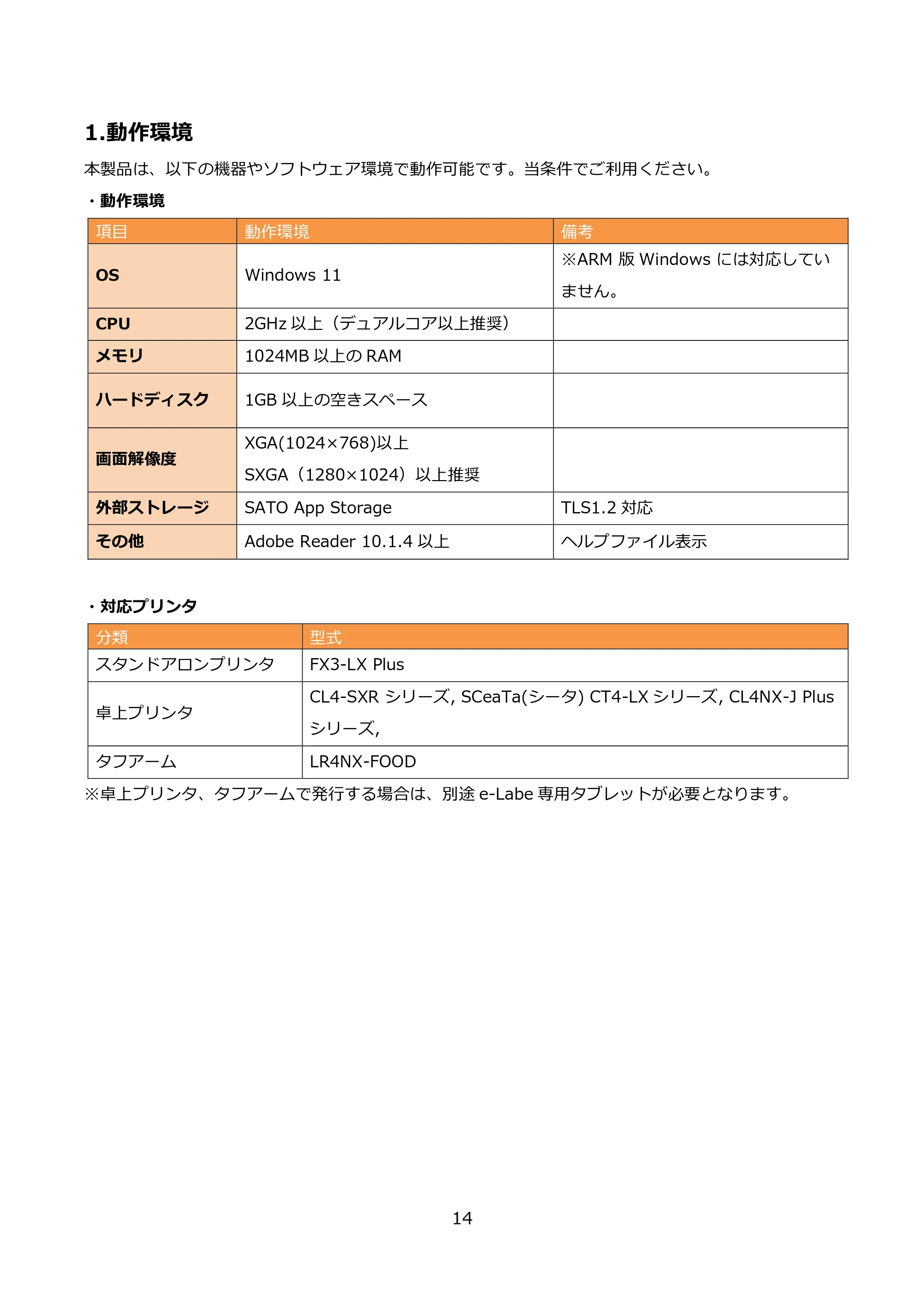 サトー FLEQV(フレキューブ) FX3-LX / FLEQV(フレキューブ) FX3-Plus / LEQV(フレキューブ) FX3-Plus e-Labe Designer操作マニュアル PRO形式（第25版） — 1.動作環境 — 原本ページ — 15ページ