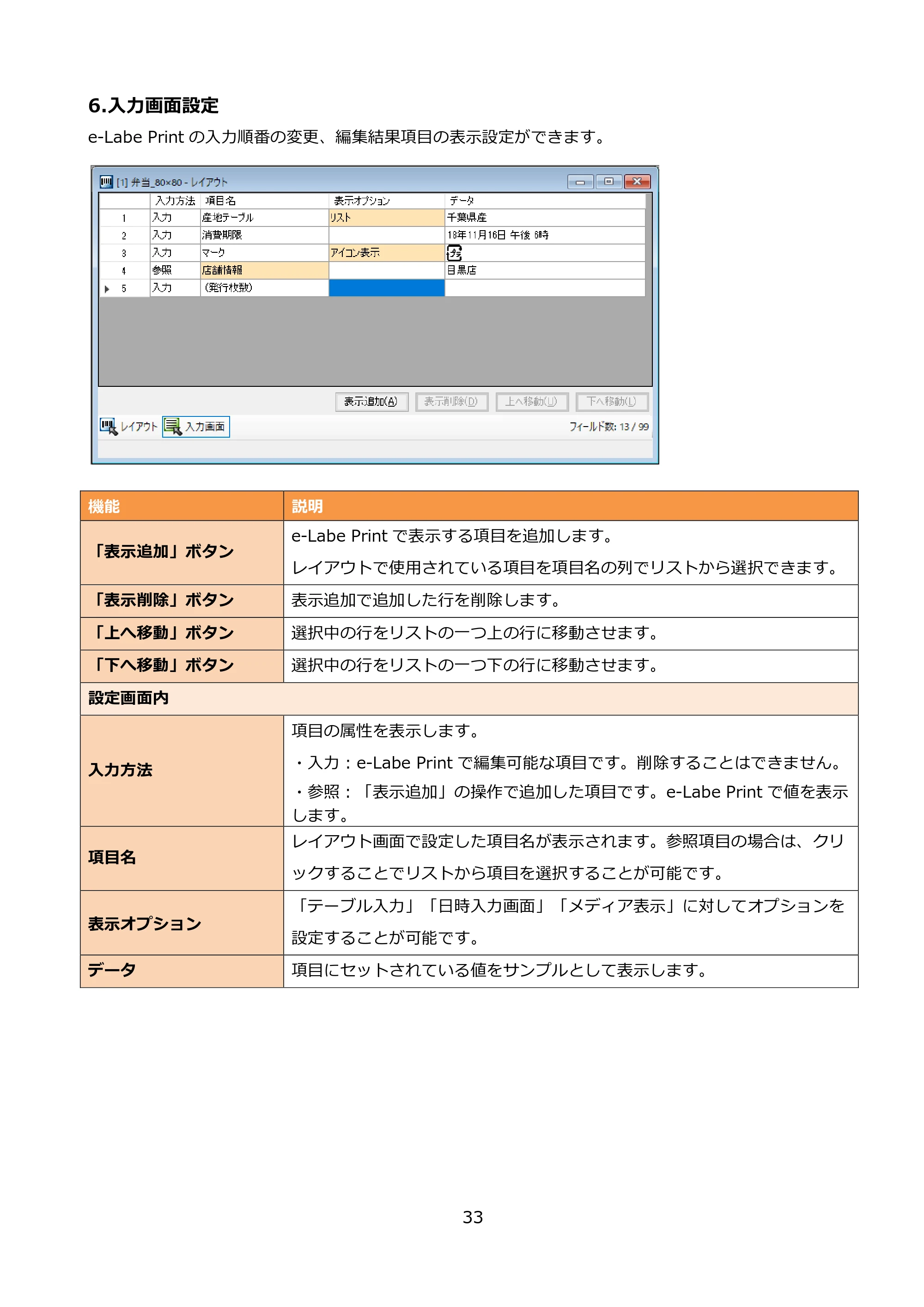 サトー FLEQV(フレキューブ) FX3-LX / FLEQV(フレキューブ) FX3-Plus / LEQV(フレキューブ) FX3-Plus e-Labe Designer操作マニュアル PRO形式（第25版） — 6.入力画面設定 — 原本ページ — 34ページ