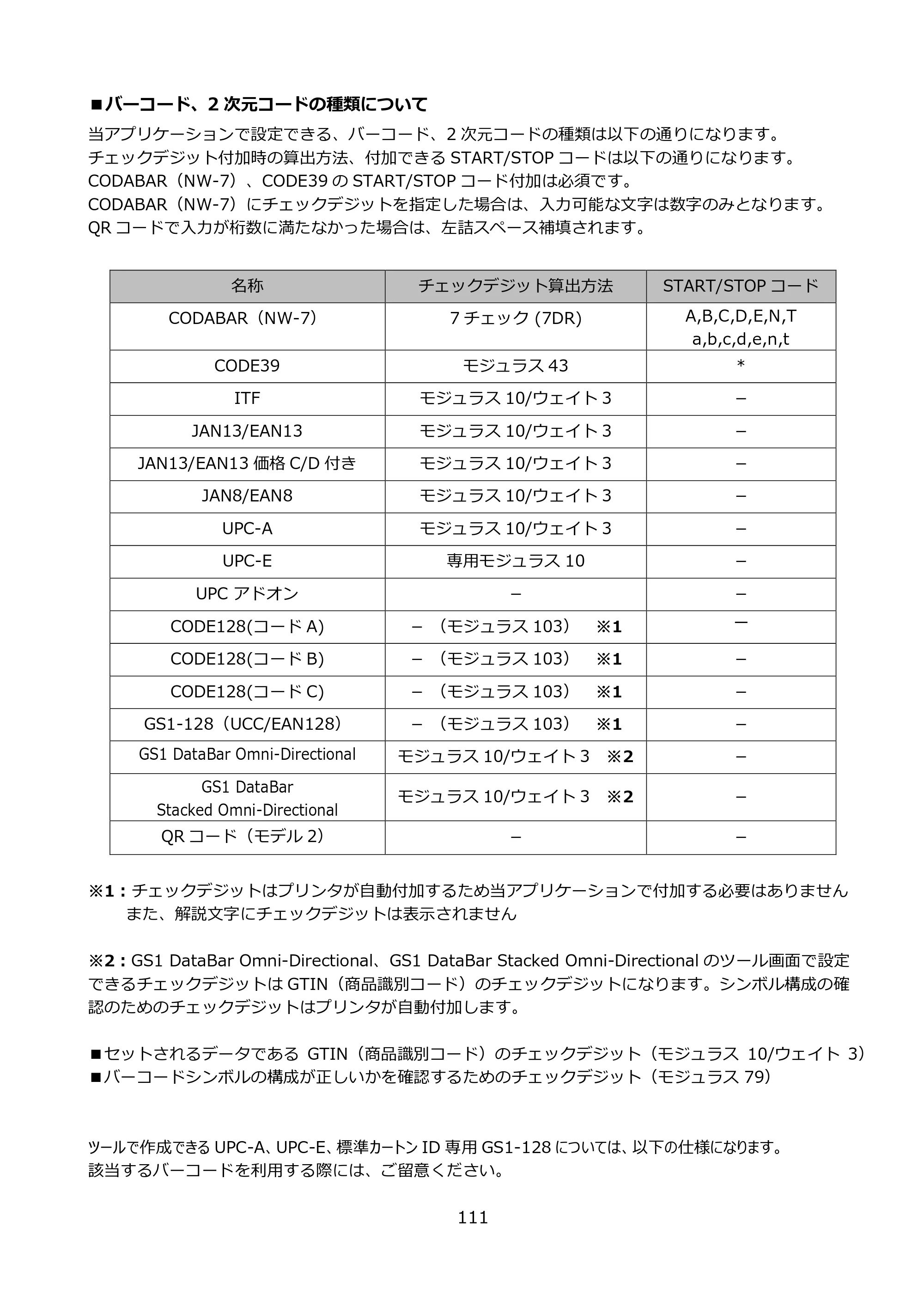 サトー FLEQV(フレキューブ) FX3-LX / FLEQV(フレキューブ) FX3-Plus / LEQV(フレキューブ) FX3-Plus e-Labe Designer操作マニュアル PRO形式（第25版） — ■バーコード、2次元コードの種類について — 原本ページ — 112ページ