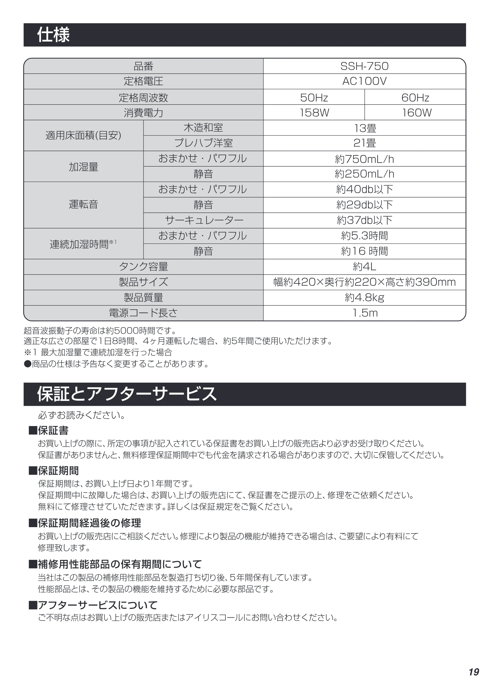 アイリスオーヤマ SSH-750 取扱説明書 — 19 — 原本ページ — 19ページ