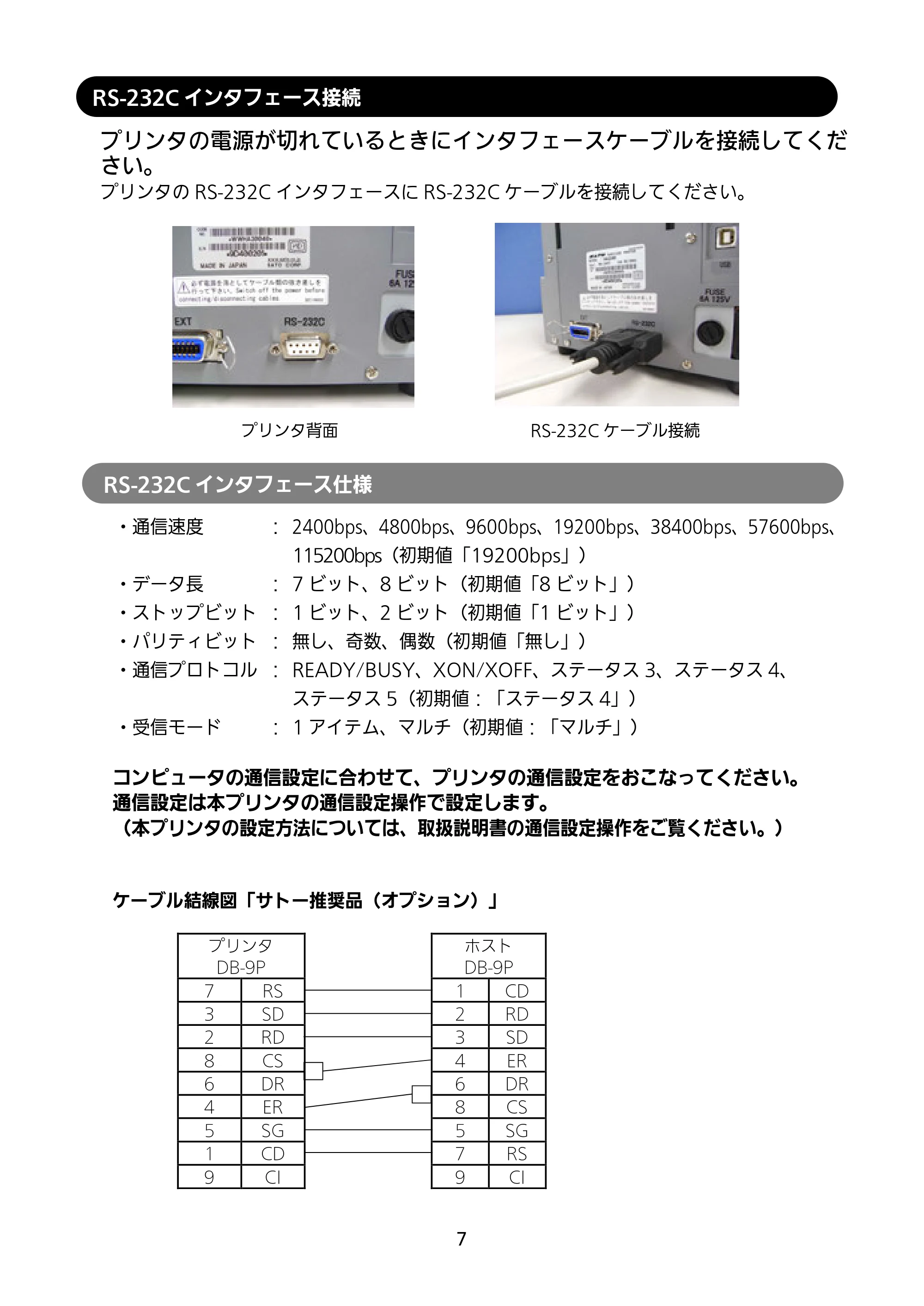 サトー HA212R / 224R セットアップガイド（第4版） — RS-232Cインタフェース接続 — 原本ページ — 8ページ