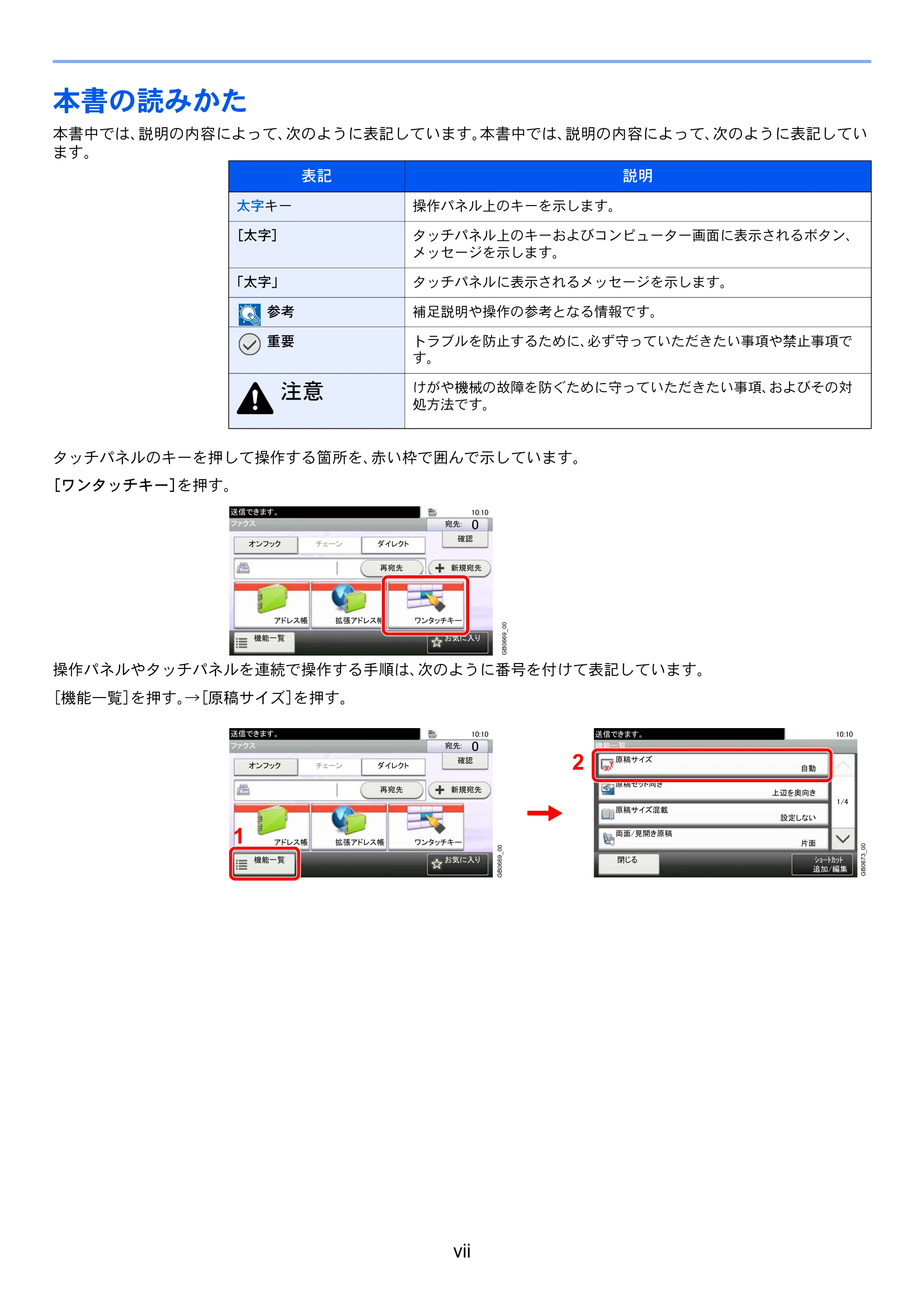 京セラ TASKalfa 206ci / TASKalfa 256ci TASKalfa 206ci/TASKalfa 256ci FAXSystem(U) 使用説明書 — 本書の読みかた — 原本ページ — 15ページ