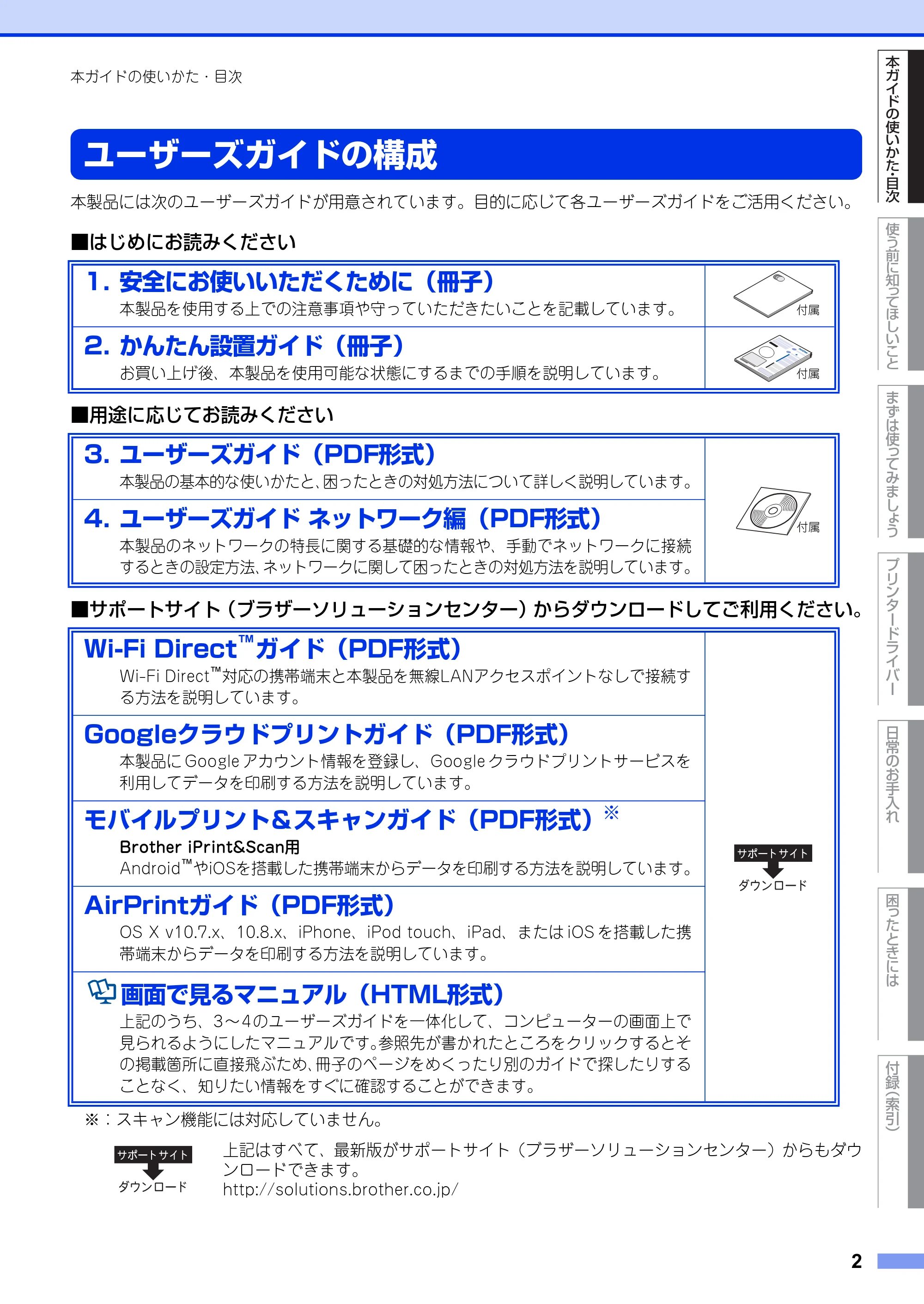 ブラザー HL-3140CW / HL-3170CDW ユーザーズガイド ~基本編~ — ユーザーズガイドの構成 — 原本ページ — 2ページ