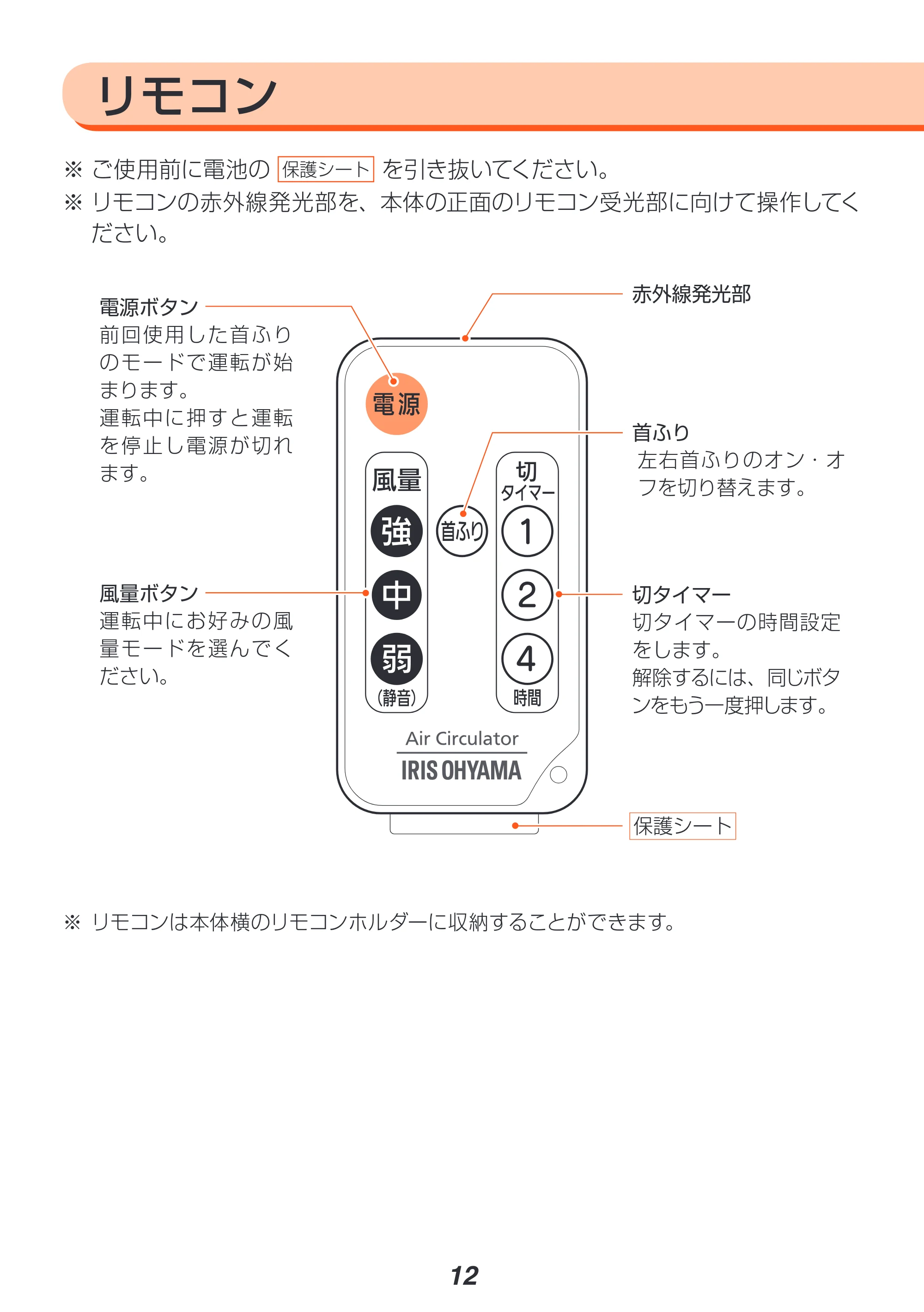 アイリスオーヤマ CFA-153 取扱説明書 — 原本ページ — 12ページ