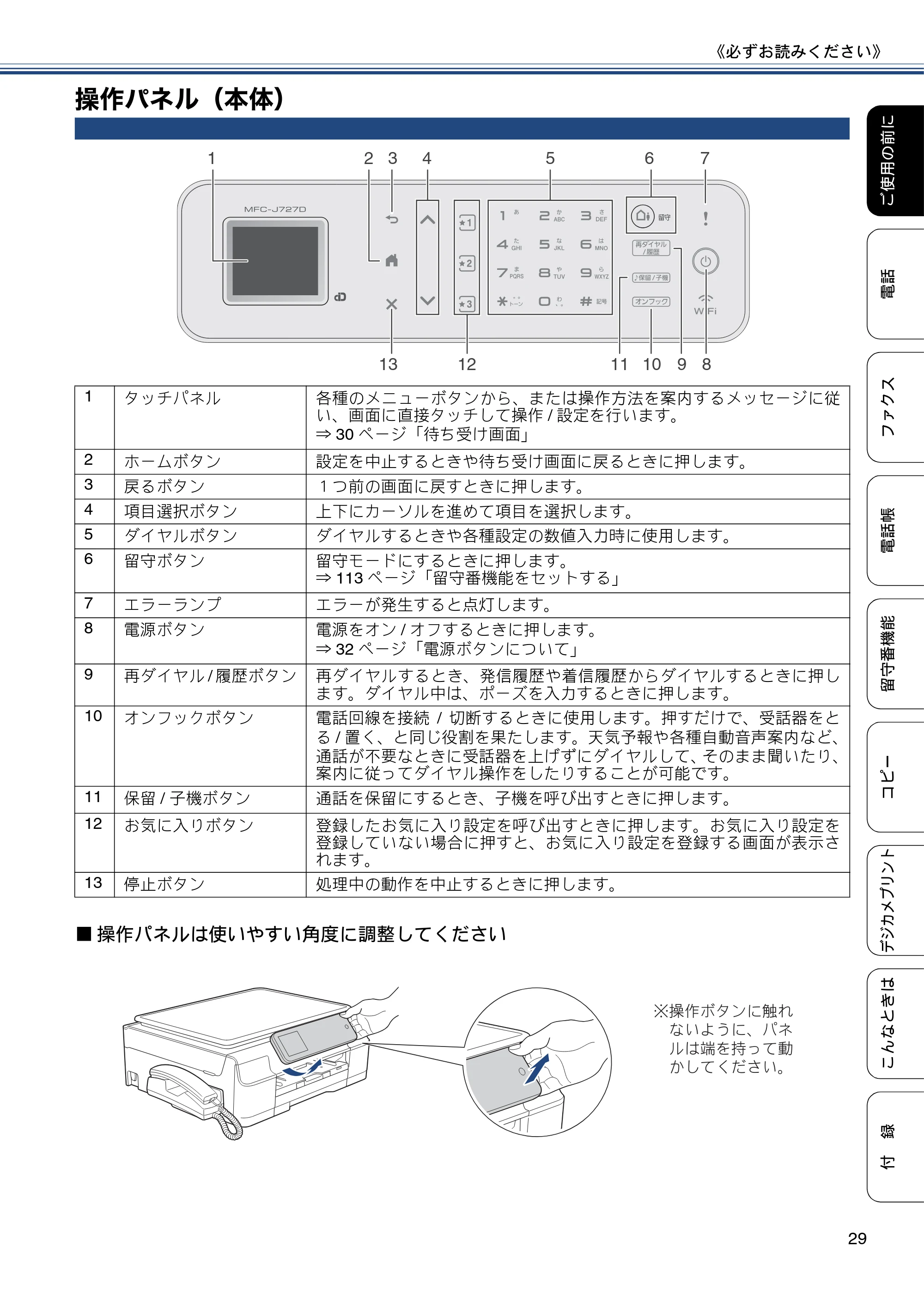 ブラザー MFC-J727D / MFC-J727DW ユーザーズガイド ~基本編~ — 操作パネル(本体) — 原本ページ — 29ページ