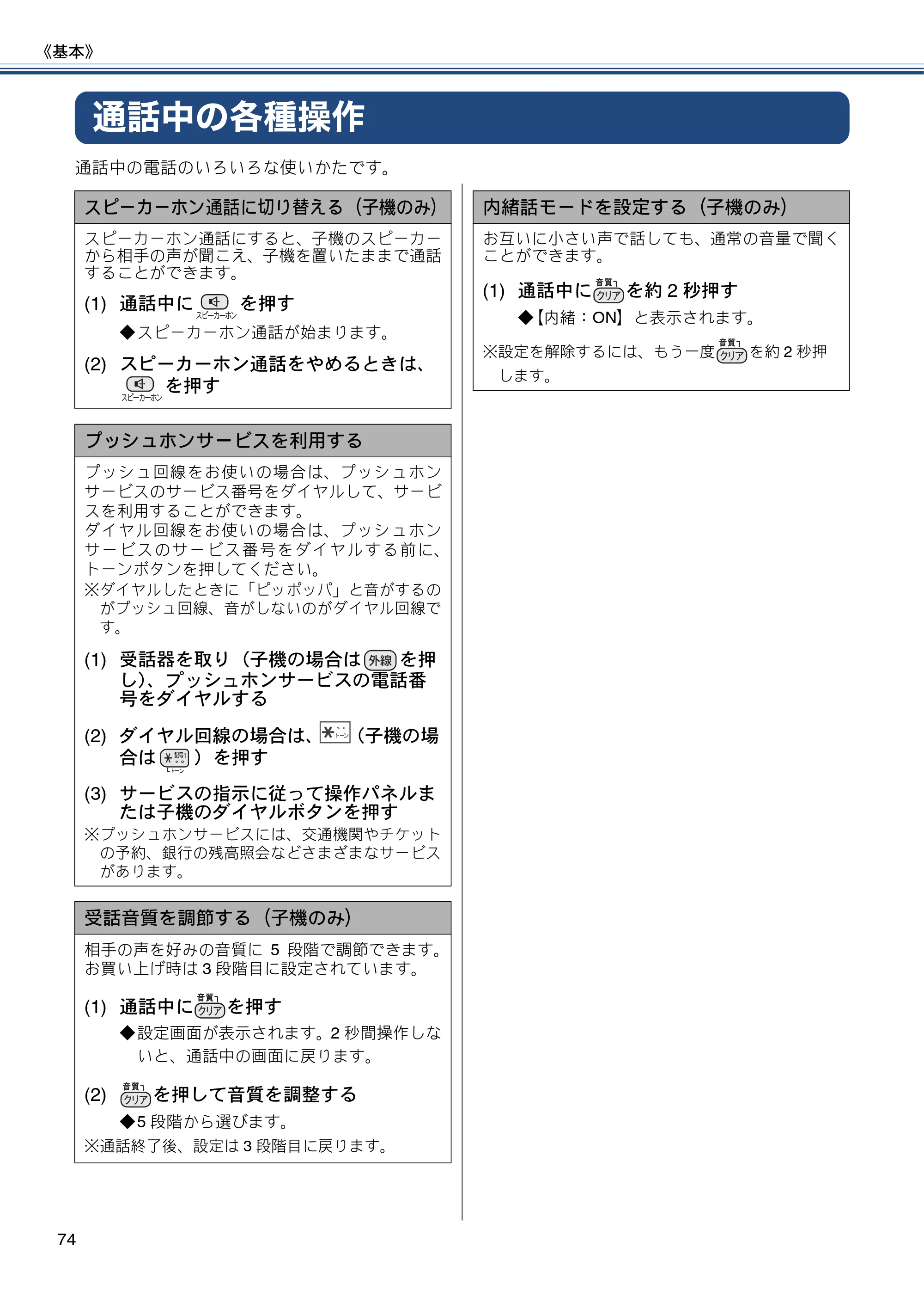 ブラザー MFC-J727D / MFC-J727DW ユーザーズガイド ~基本編~ — 通話中の各種操作 — 原本ページ — 74ページ