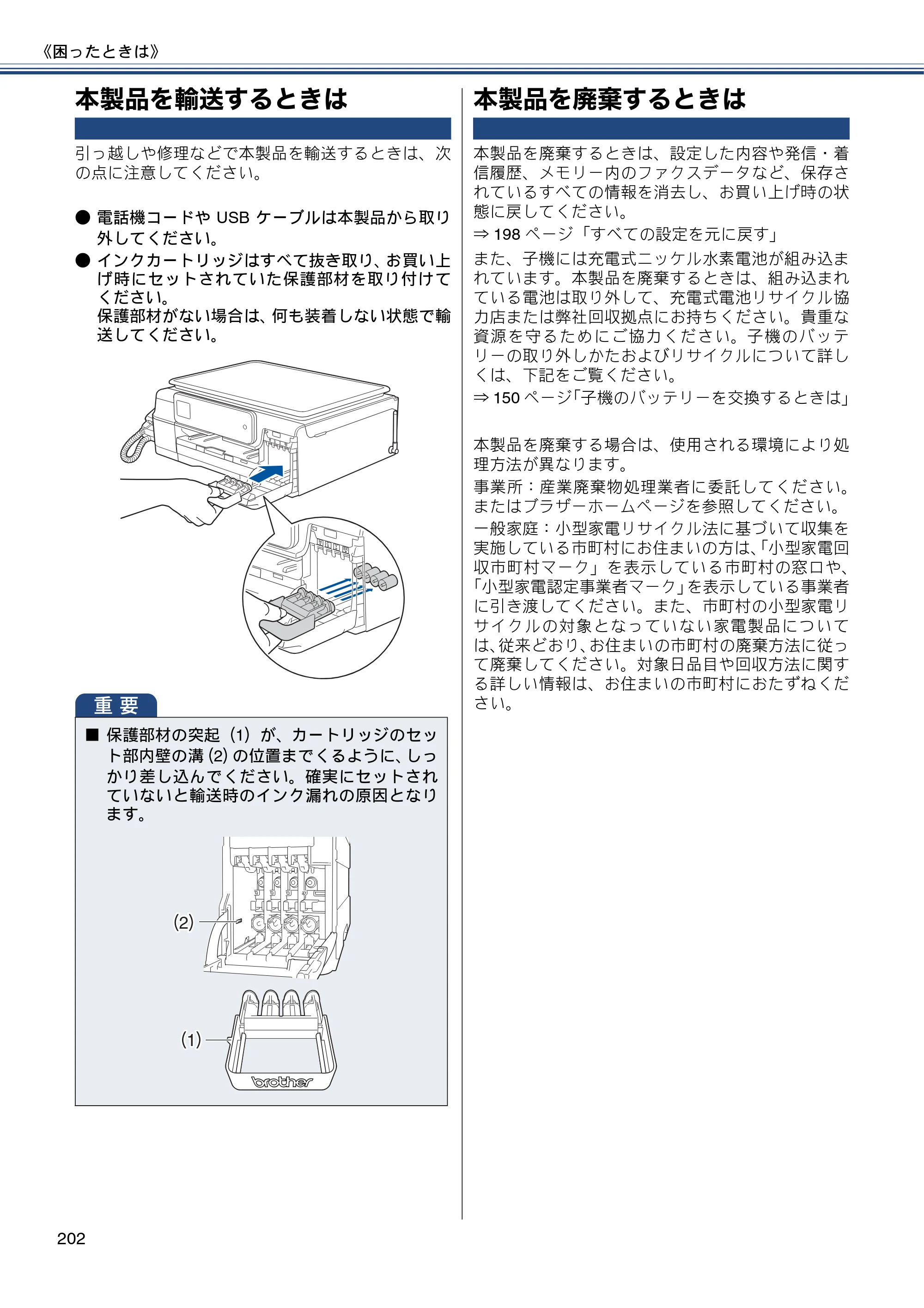 ブラザー MFC-J727D / MFC-J727DW ユーザーズガイド ～基本編～ — 本製品を輸送するときは — 原本ページ — 202ページ