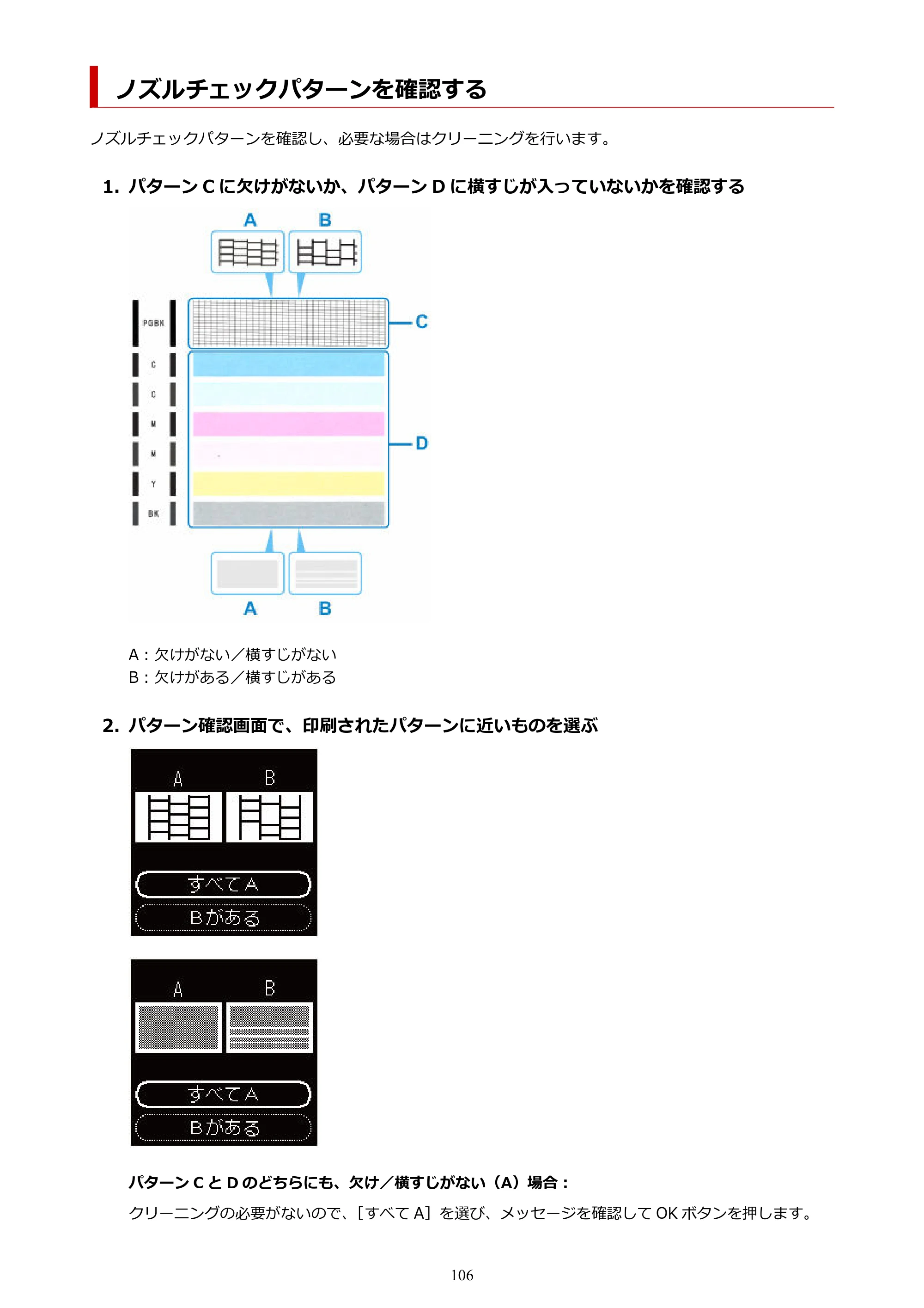 キヤノン PIXUS TS7530 オンラインマニュアル PDF版（Windows版） — ノズルチェックパターンを確認する — 原本ページ — 106ページ