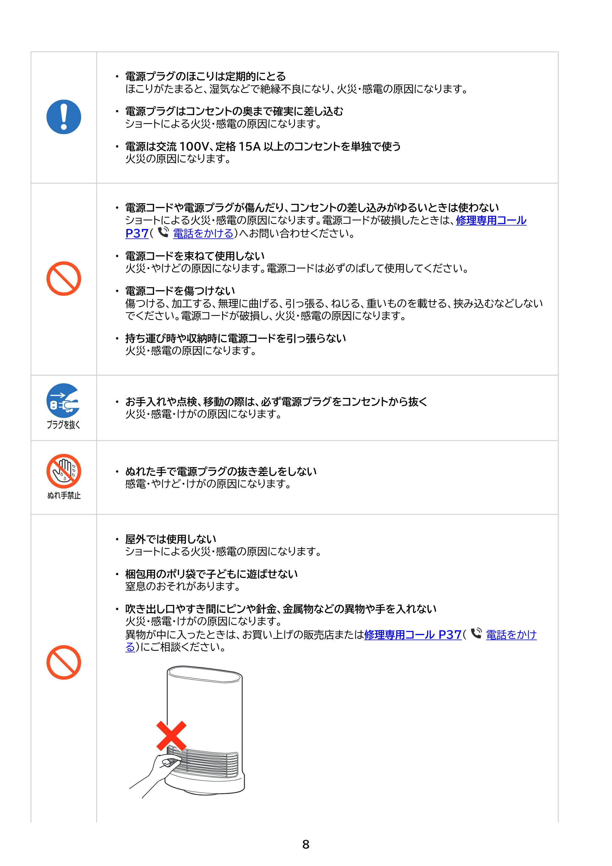 アイリスオーヤマ KCH-LW121 取扱説明書 — 原本ページ — 8ページ